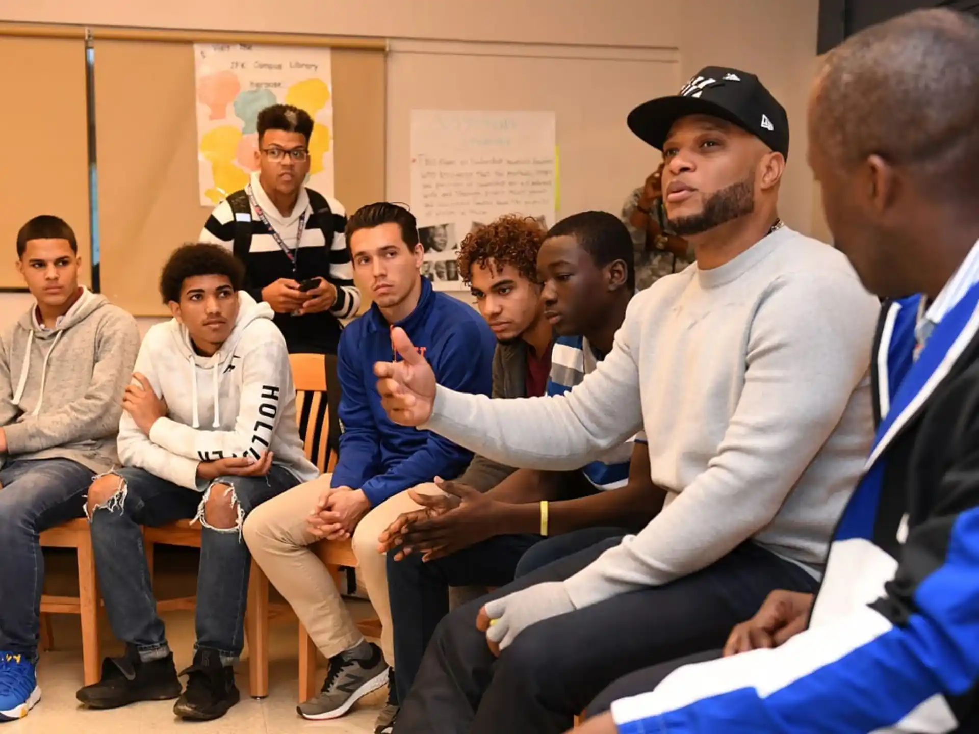 a group of people sitting in a room