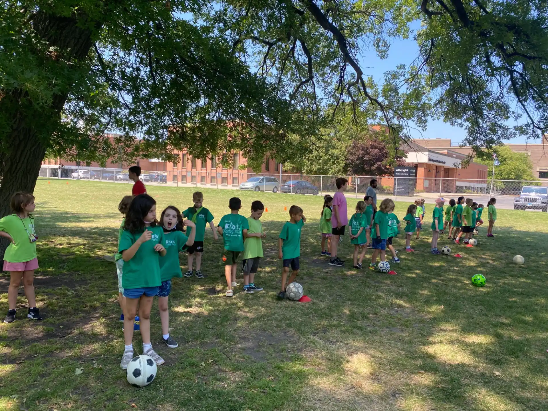 a group of children playing football
