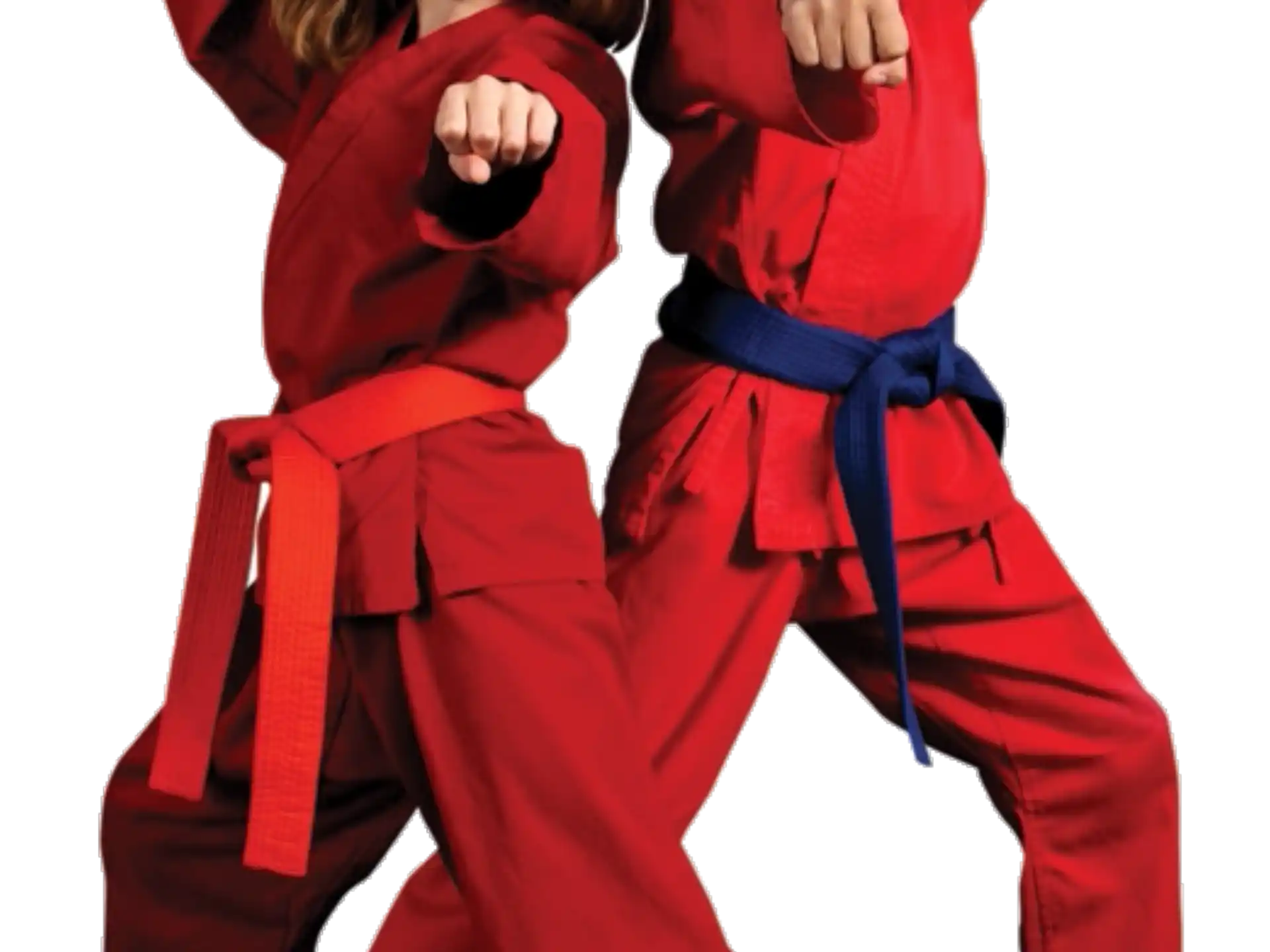 a group of girls in red jumpsuits posing for a photo