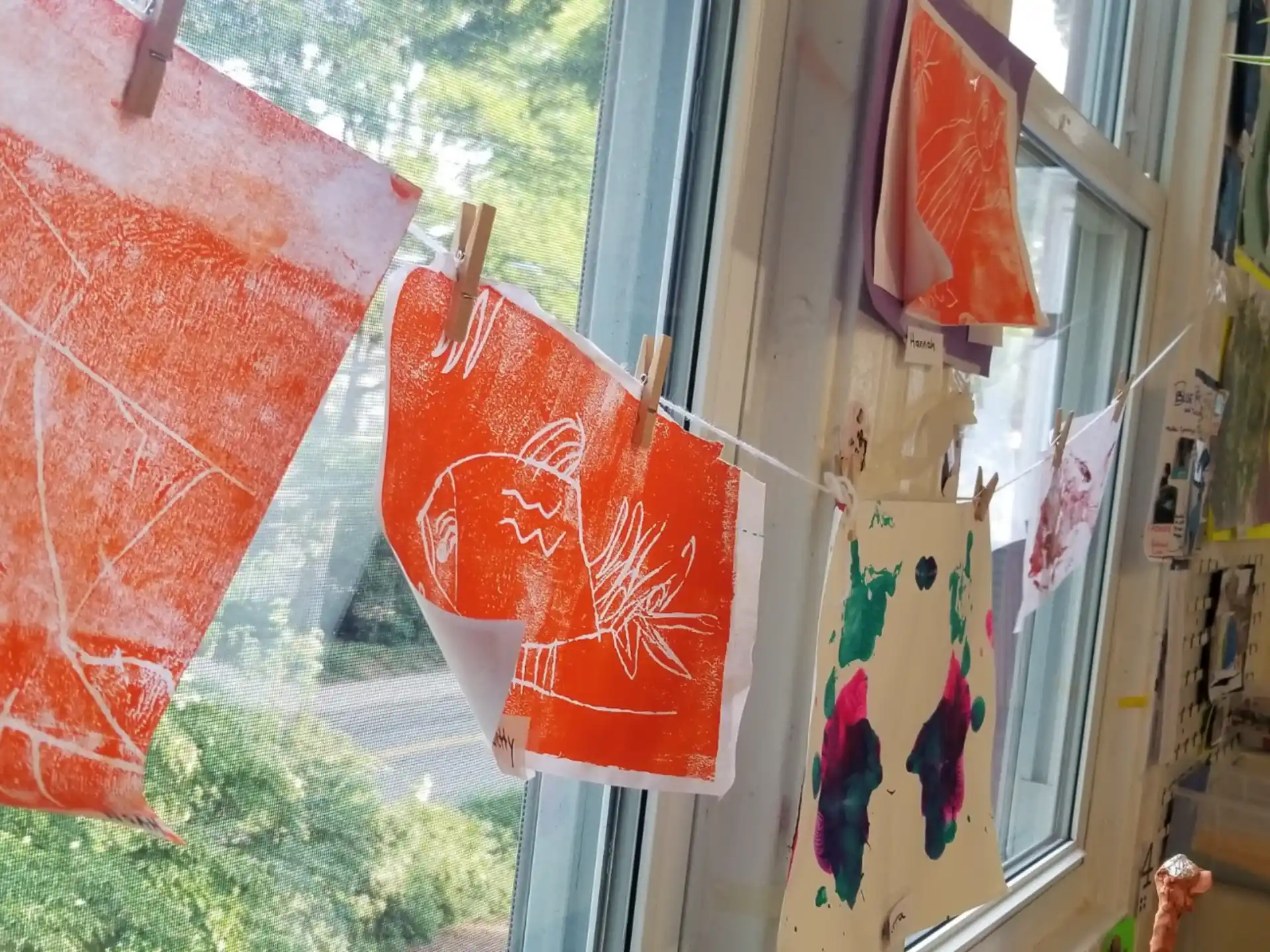 a red umbrella from a building