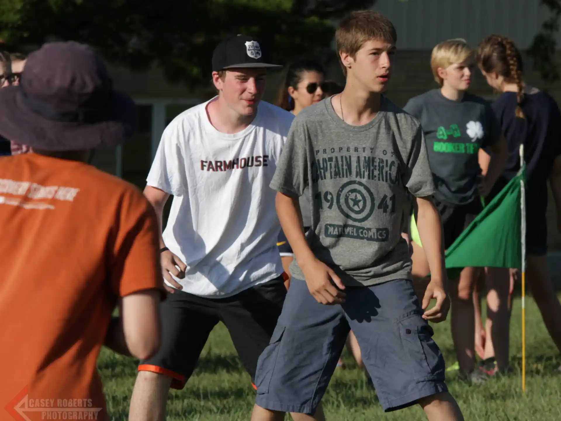 a group of people running