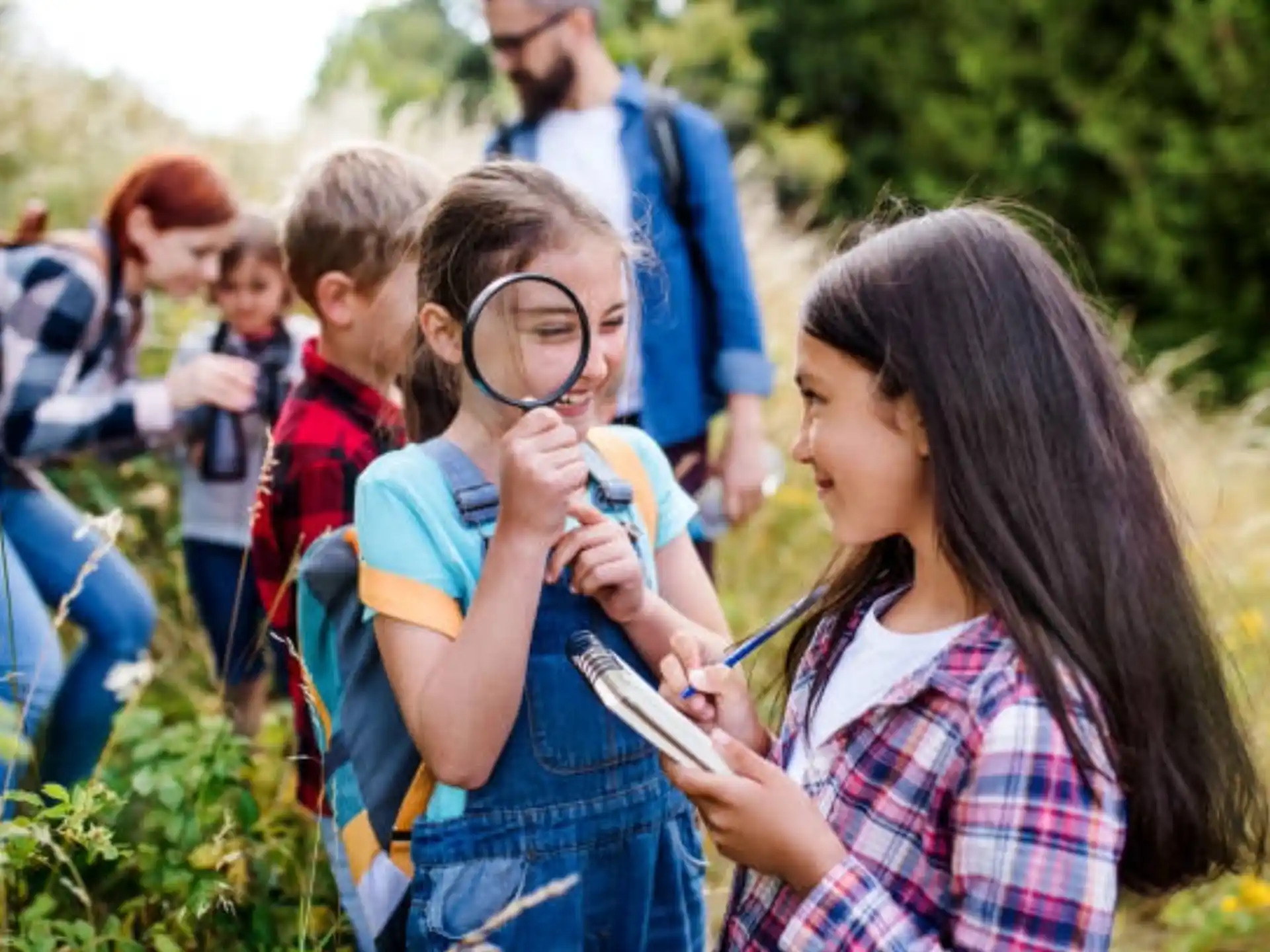 a group of people looking at something