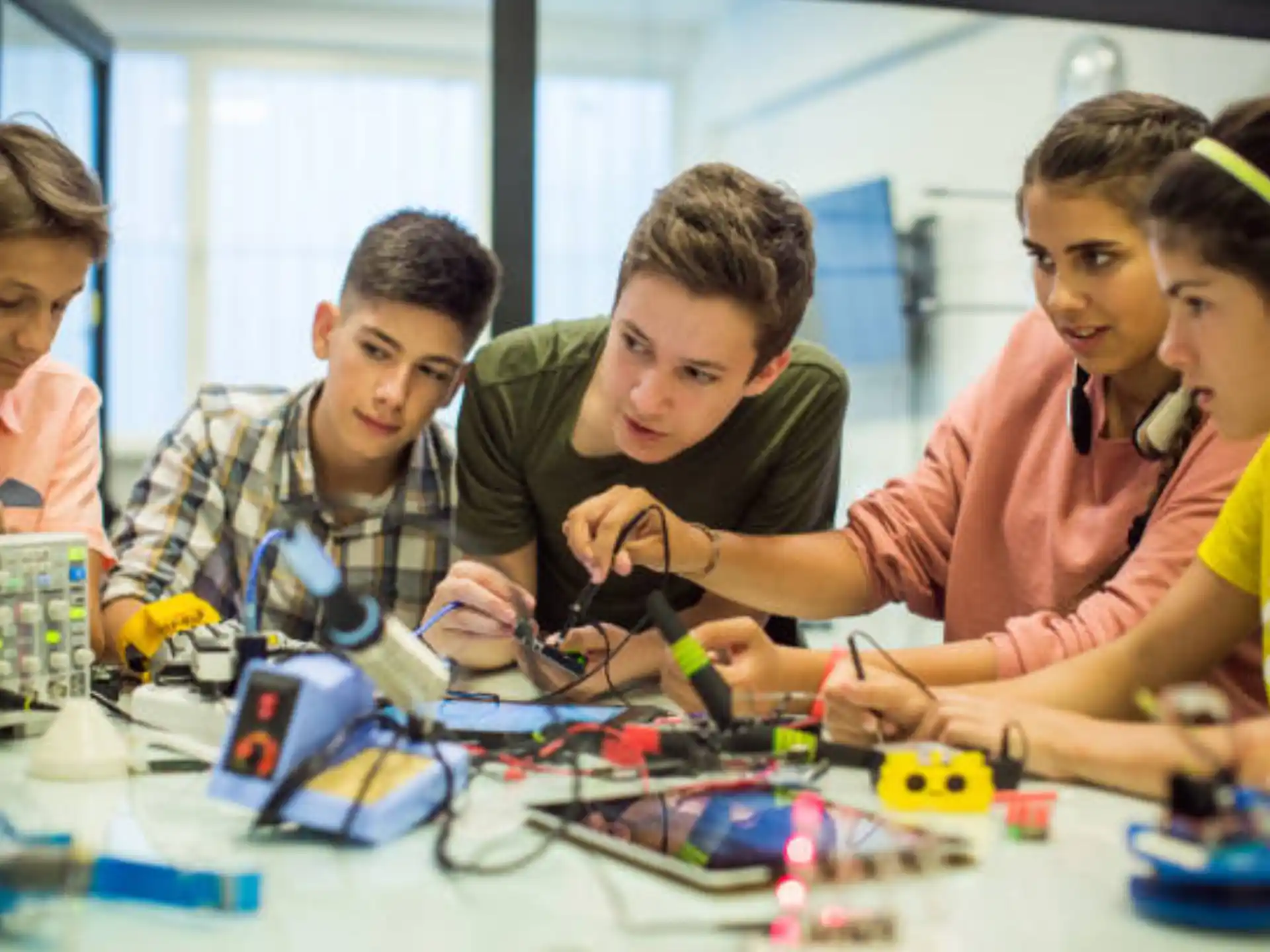 a group of kids playing with toys