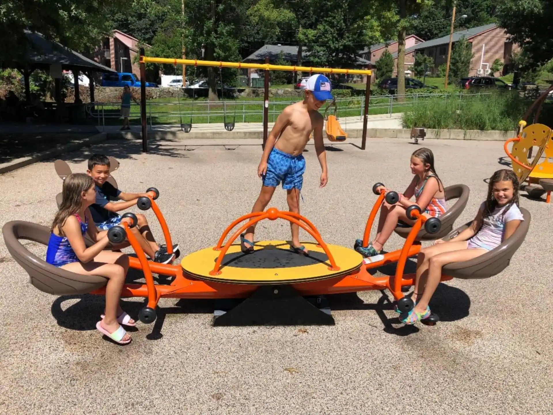 a group of people on a playground