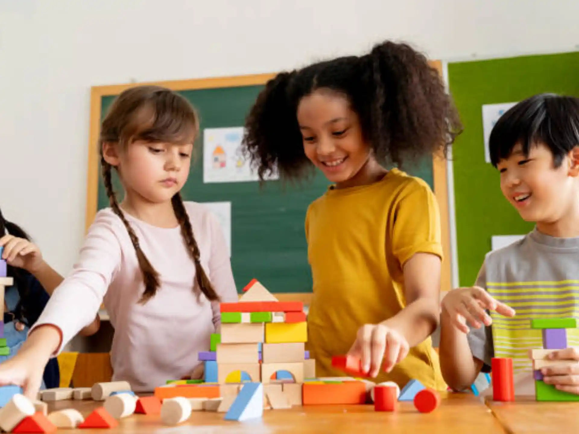 a group of children playing with building blocks
