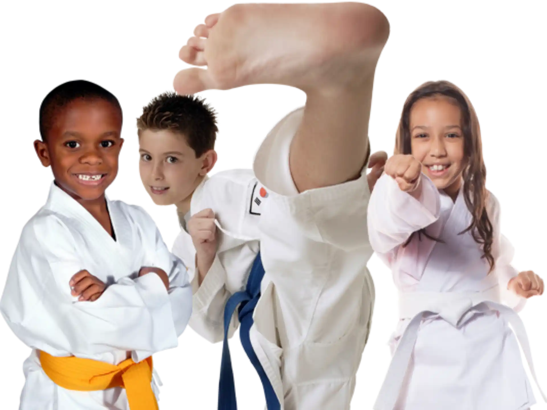 a group of children in karate uniforms