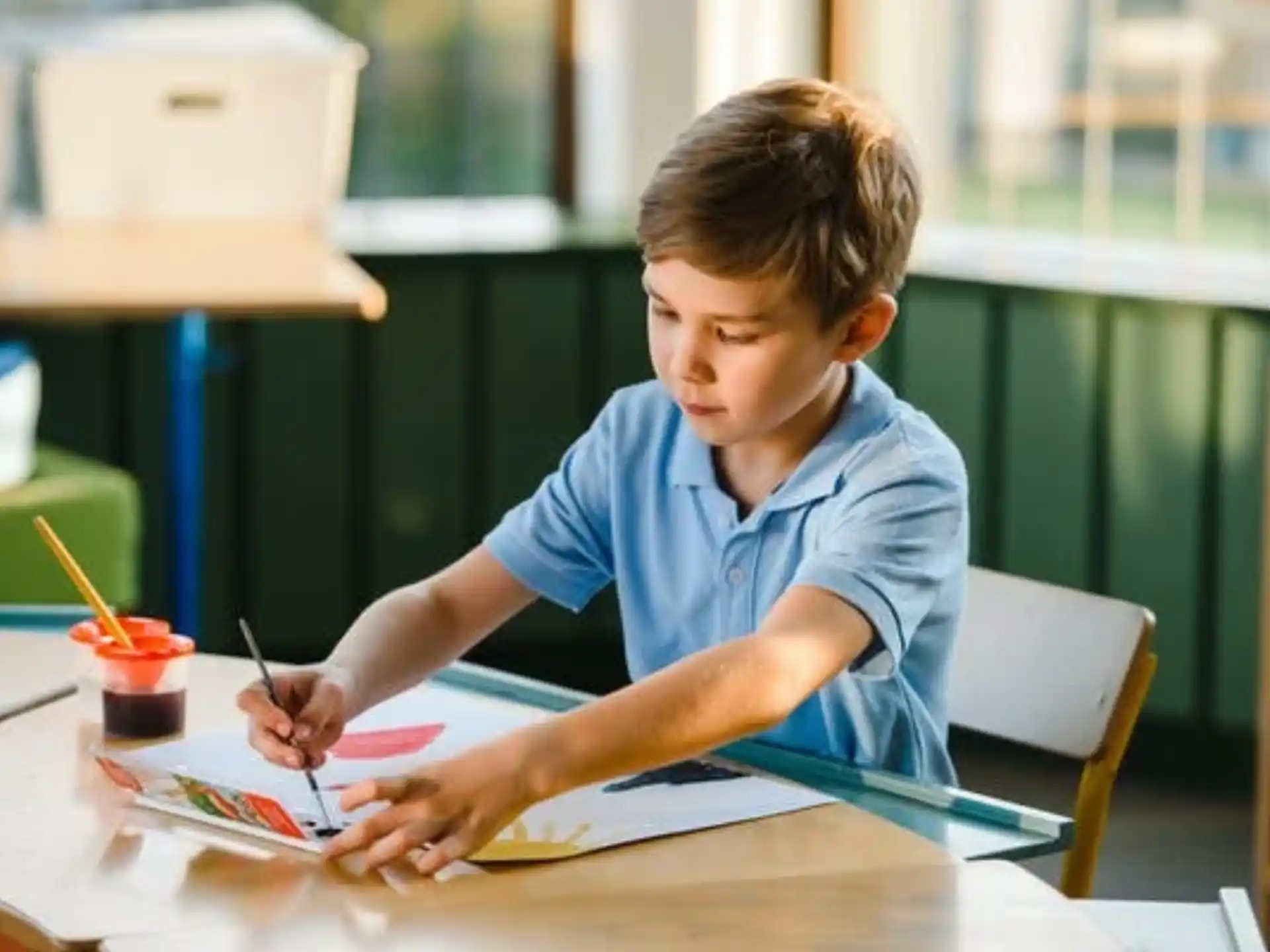 a young boy sitting at a table