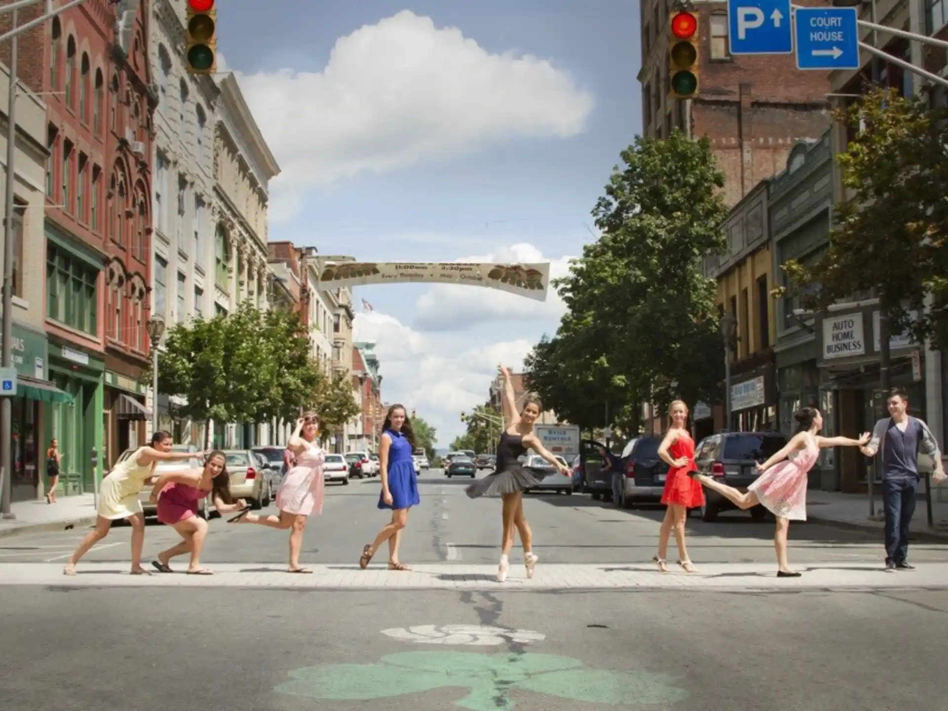 a group of people dancing in the street