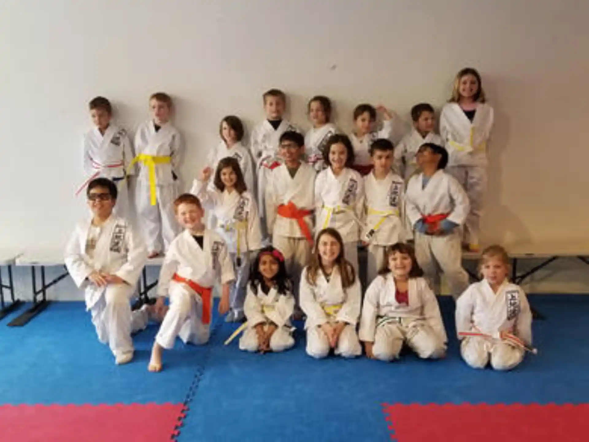 a group of people in karate uniforms