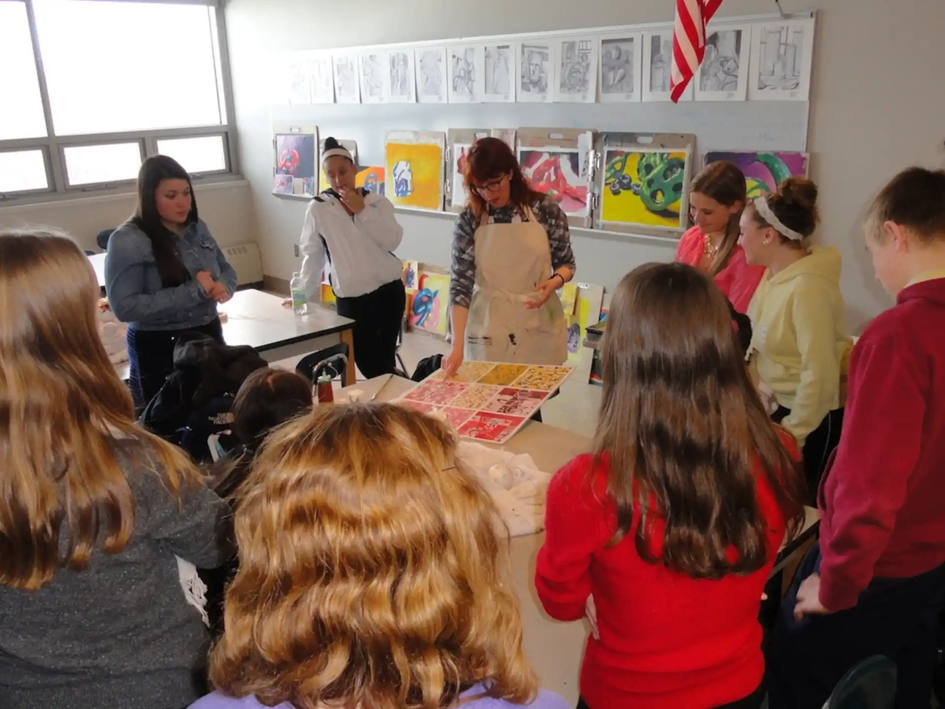 a group of people in a classroom