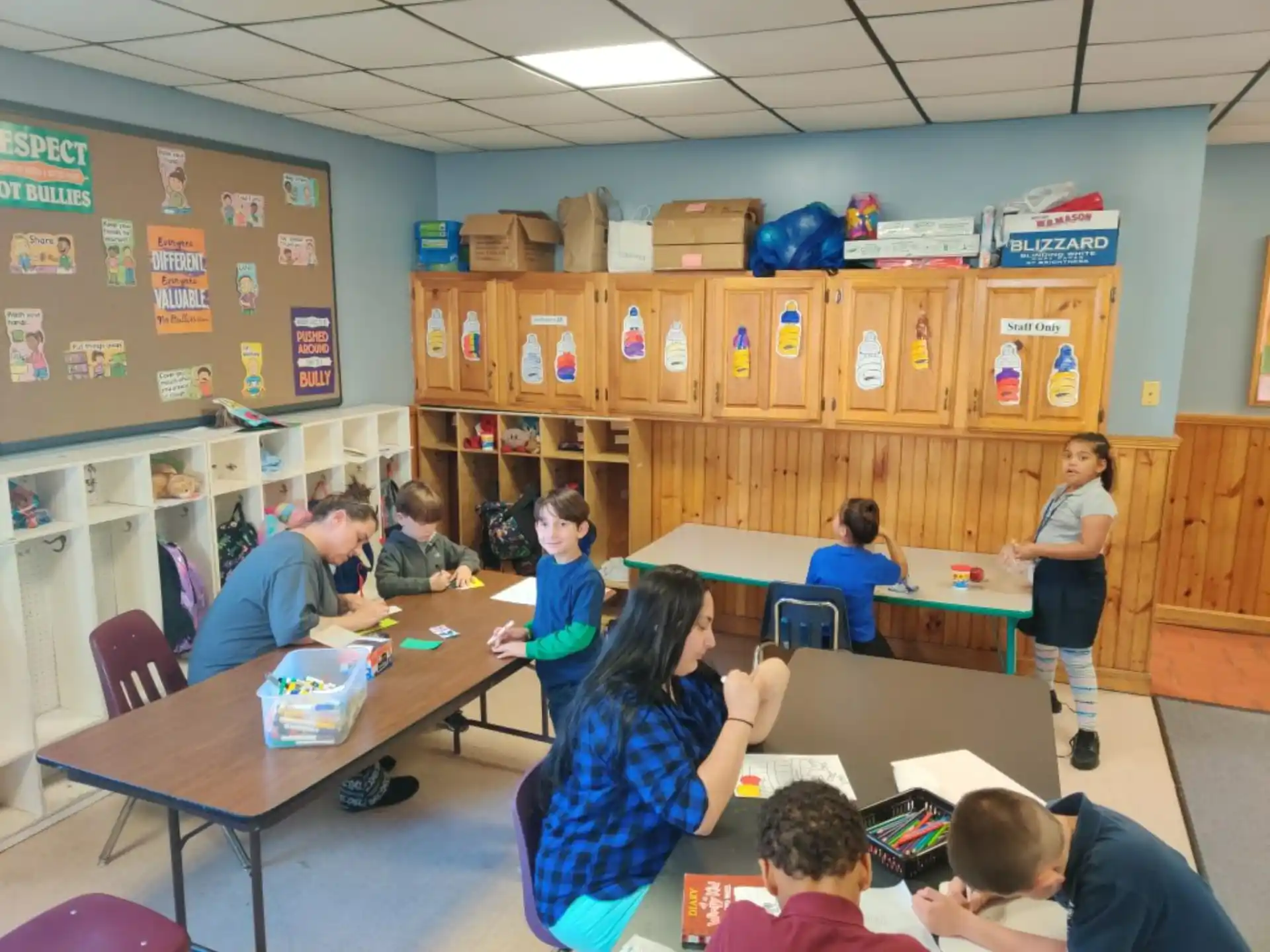 a group of people in a classroom