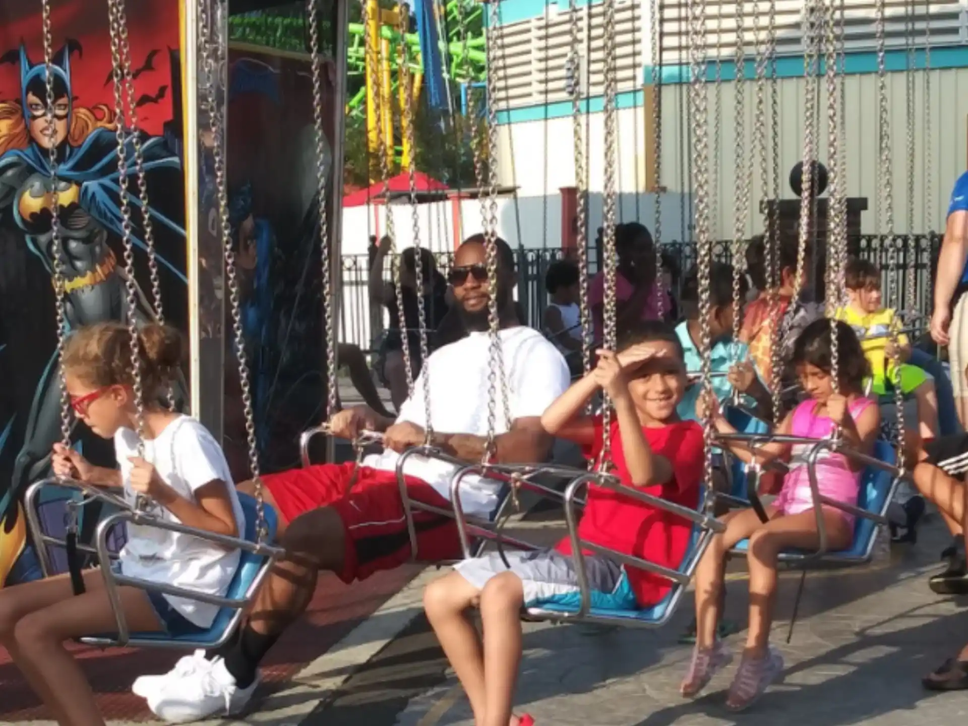 a group of people on a roller coaster