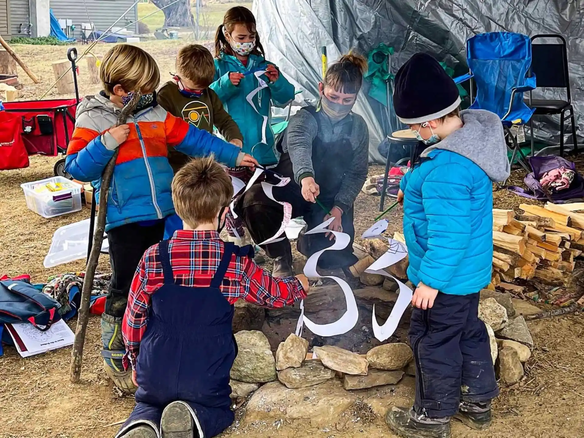 a group of children outside