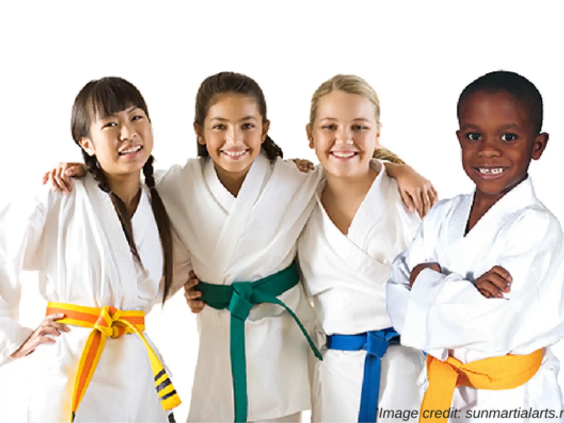 a group of children in karate uniforms