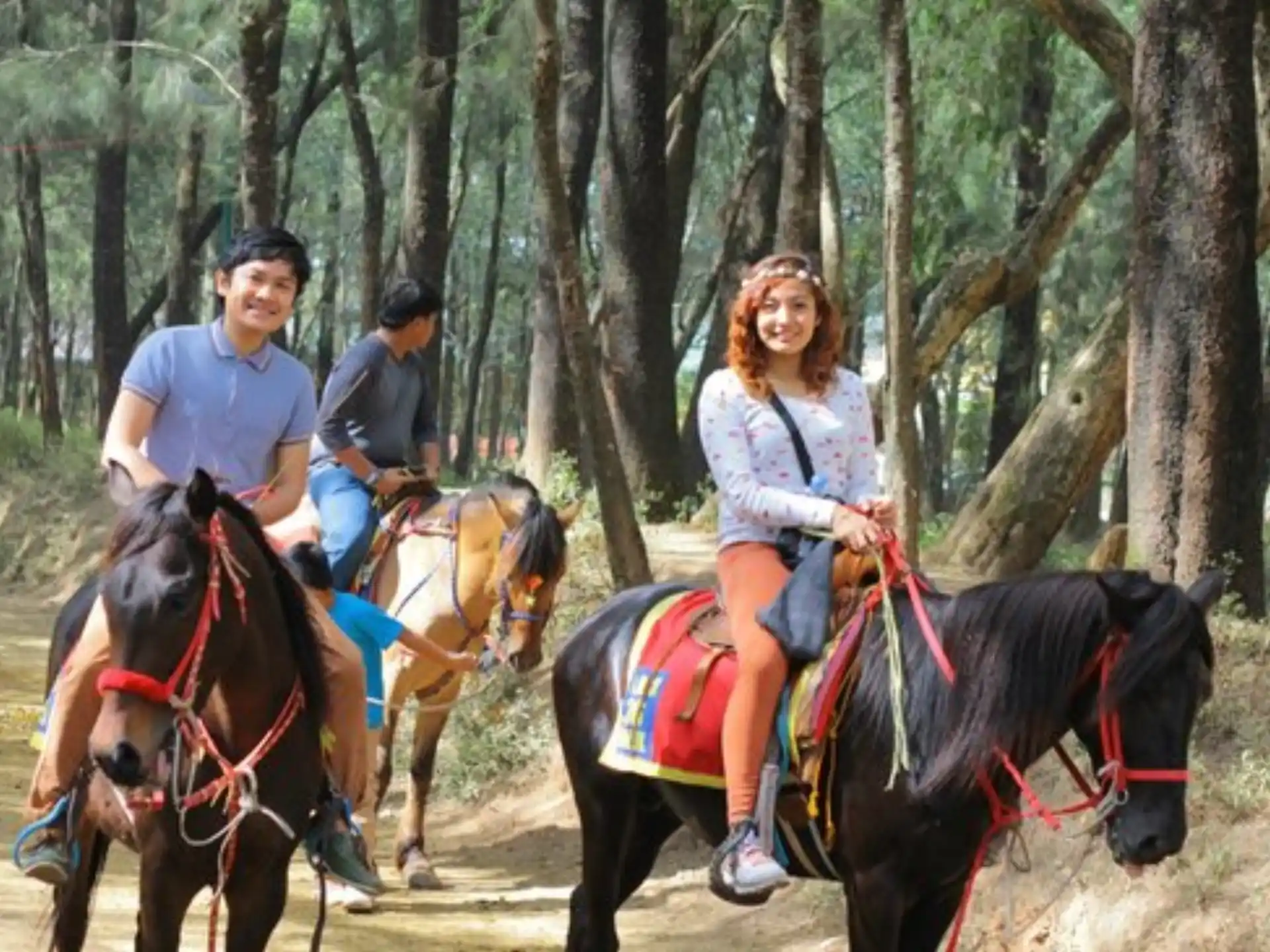 a group of people riding horses
