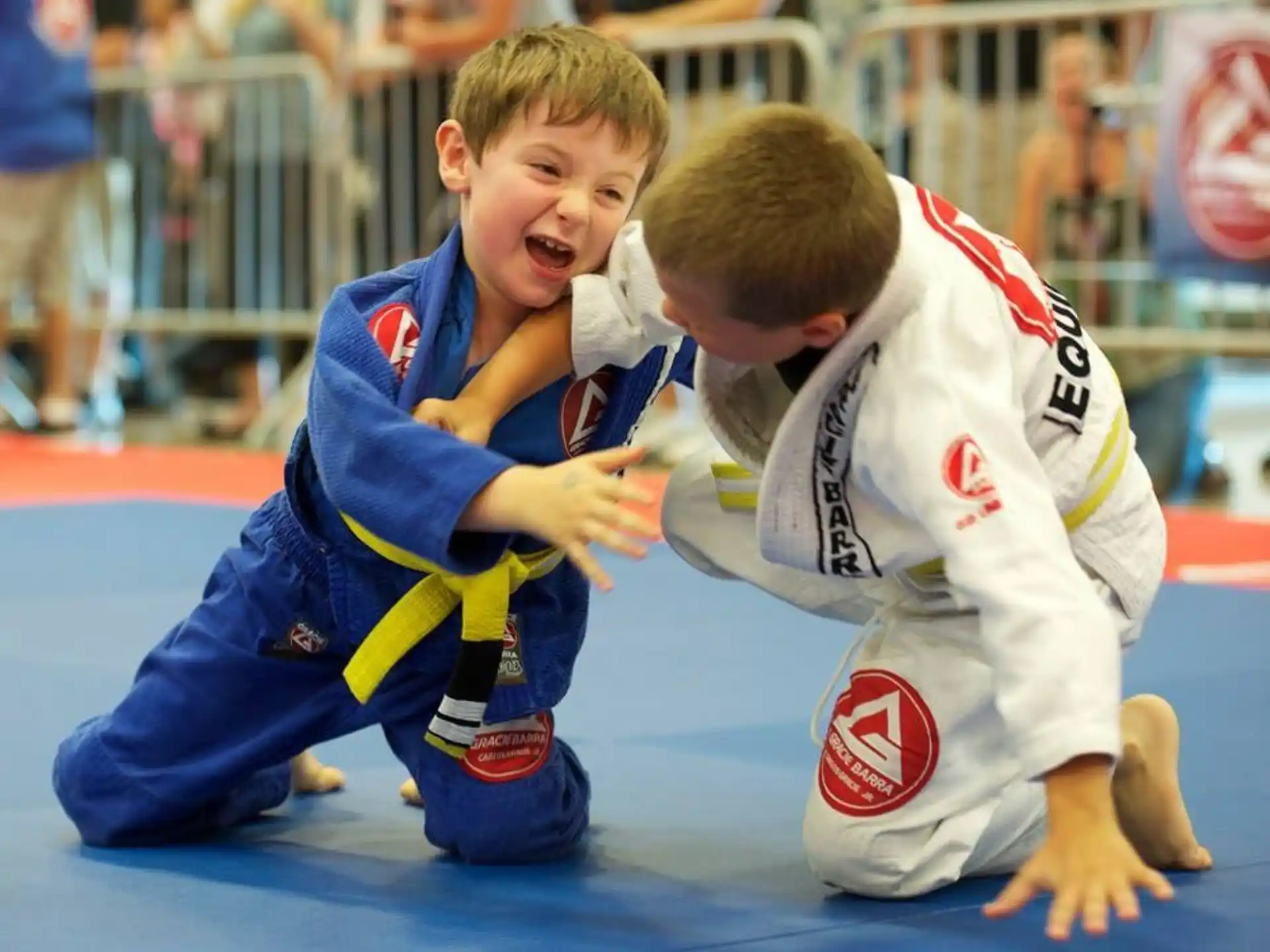 two boys in a wrestling match