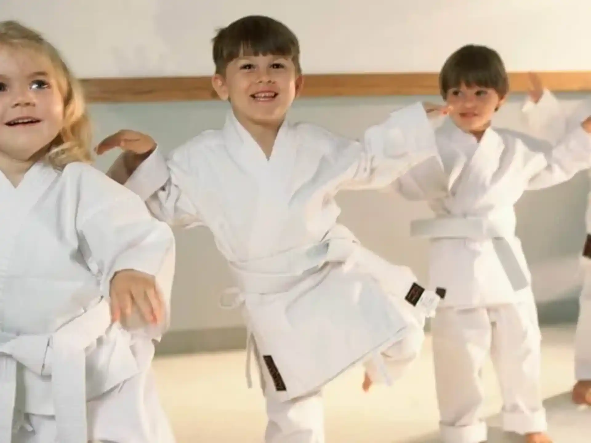 a group of children in karate uniforms