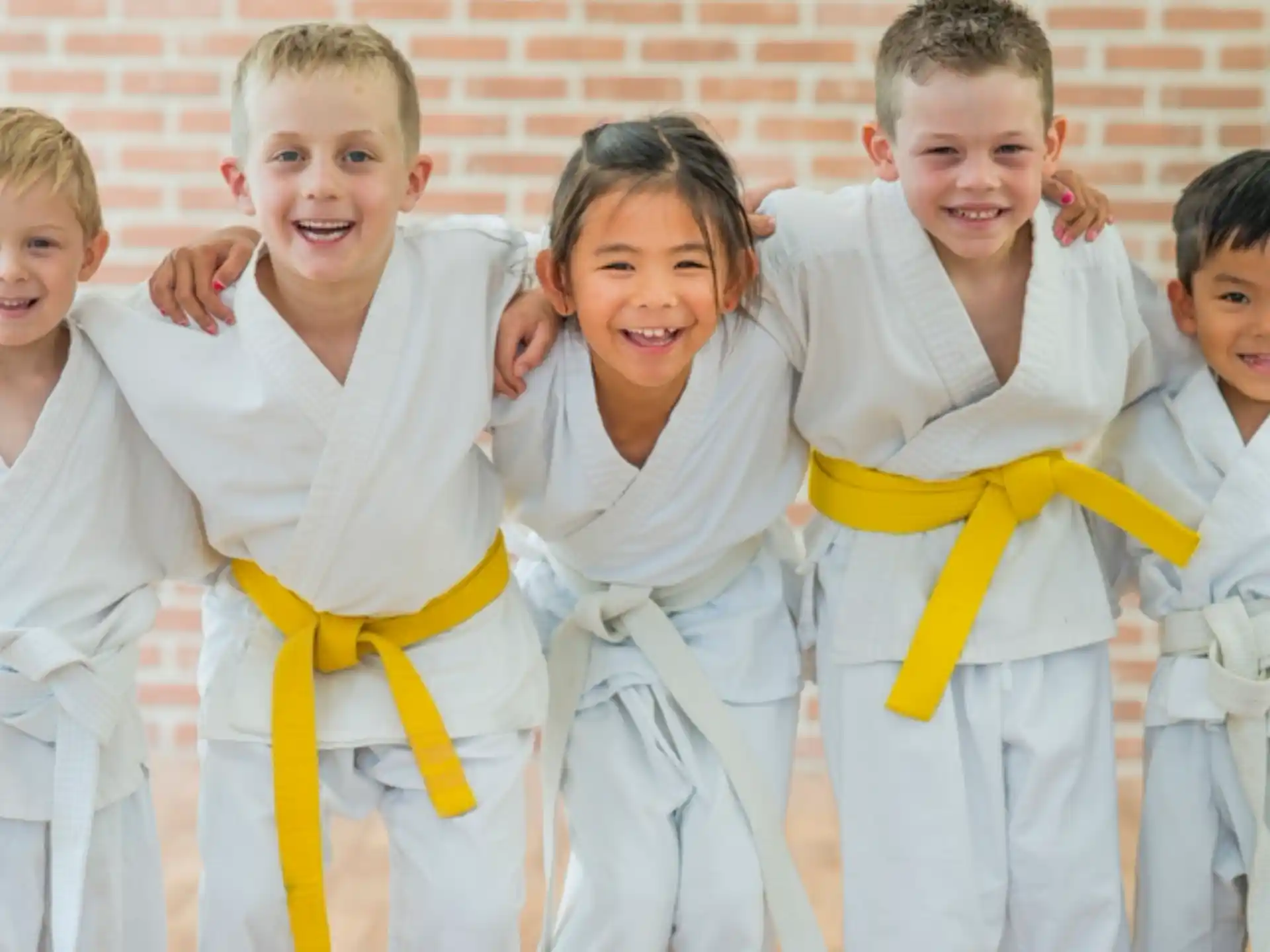 a group of children in karate uniforms