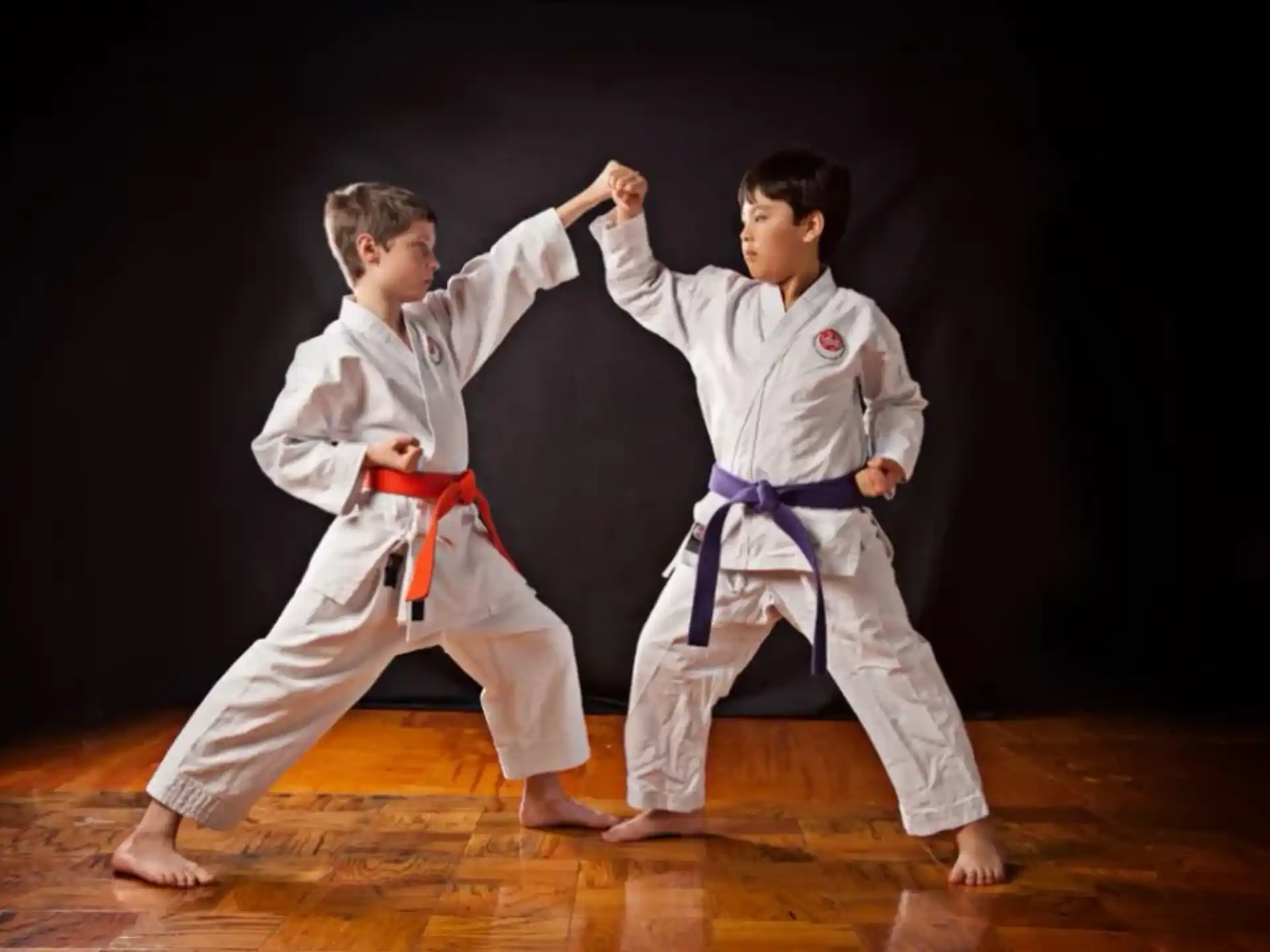two boys in karate uniforms