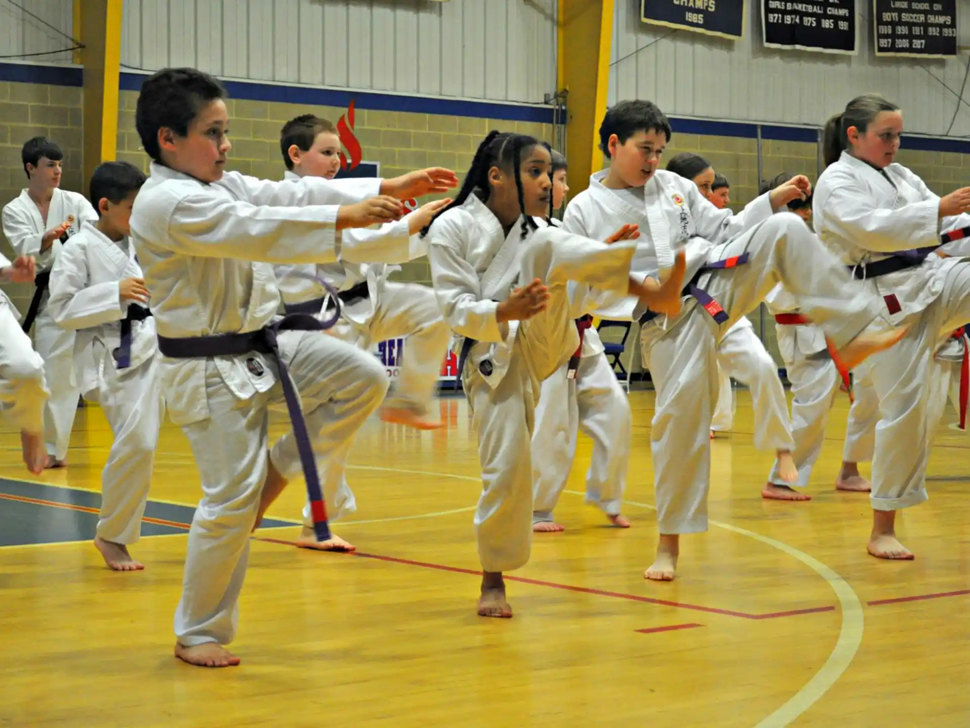 a group of people in karate uniforms