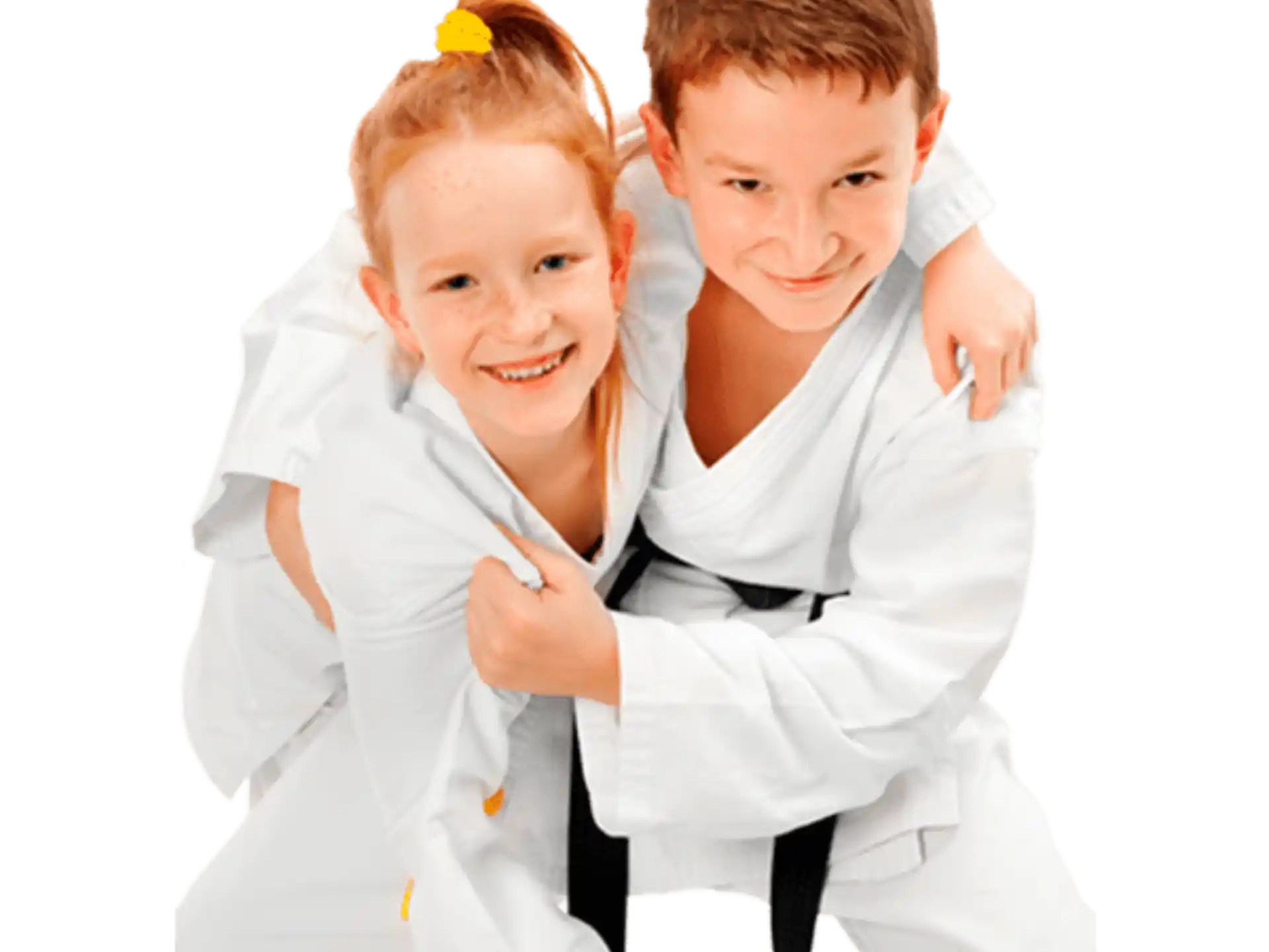 a couple of kids wearing white lab coats and posing for the camera