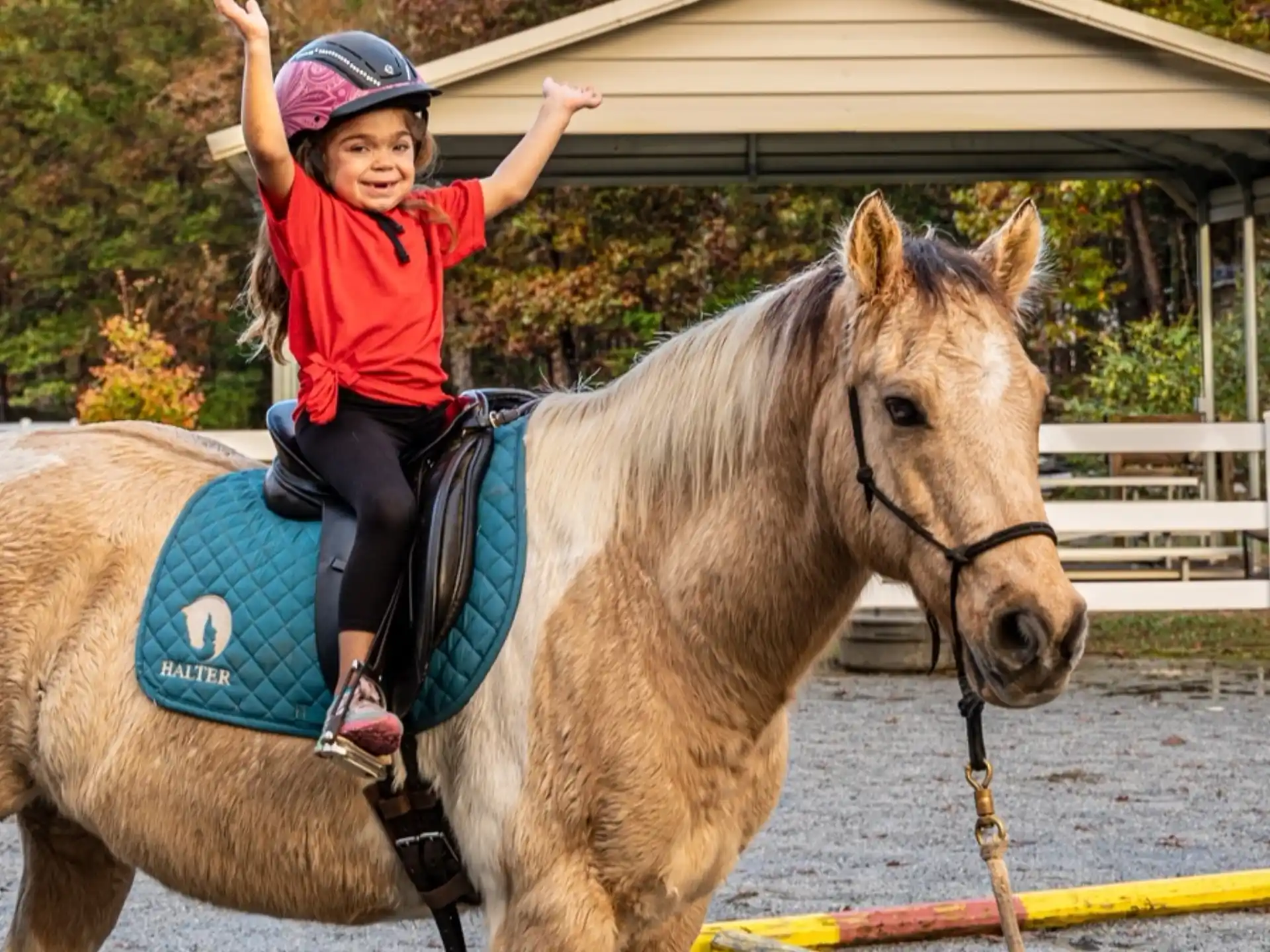 a child riding a horse