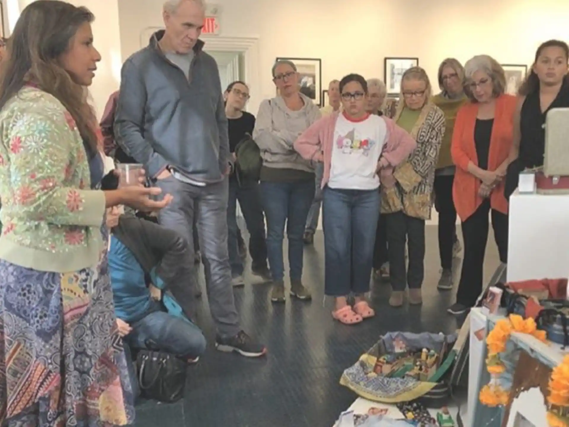 a group of people standing in a room