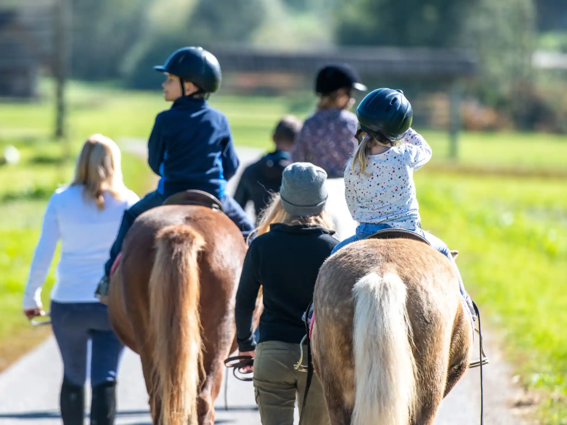 a group of people riding horses