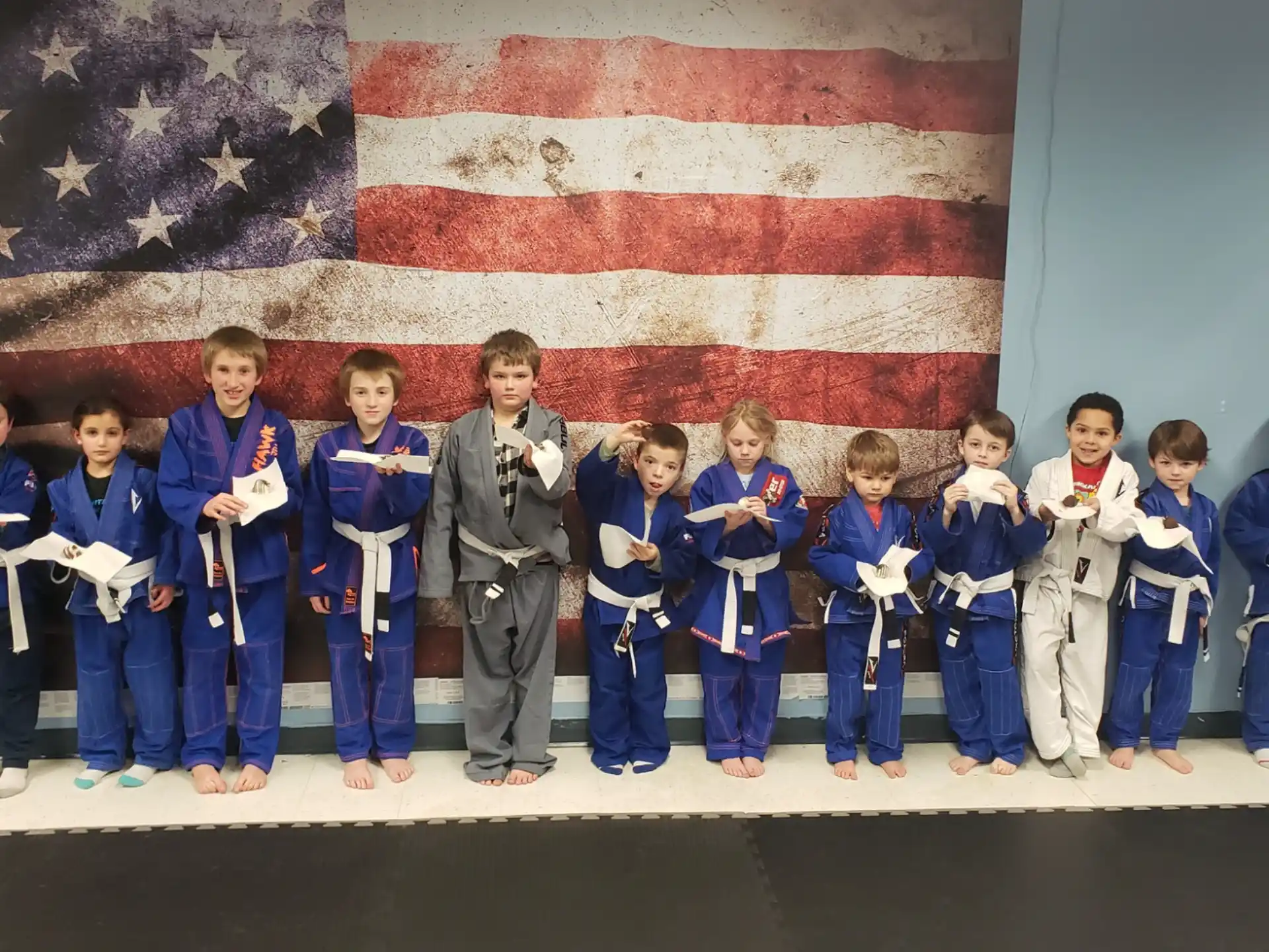 a group of people in blue uniforms