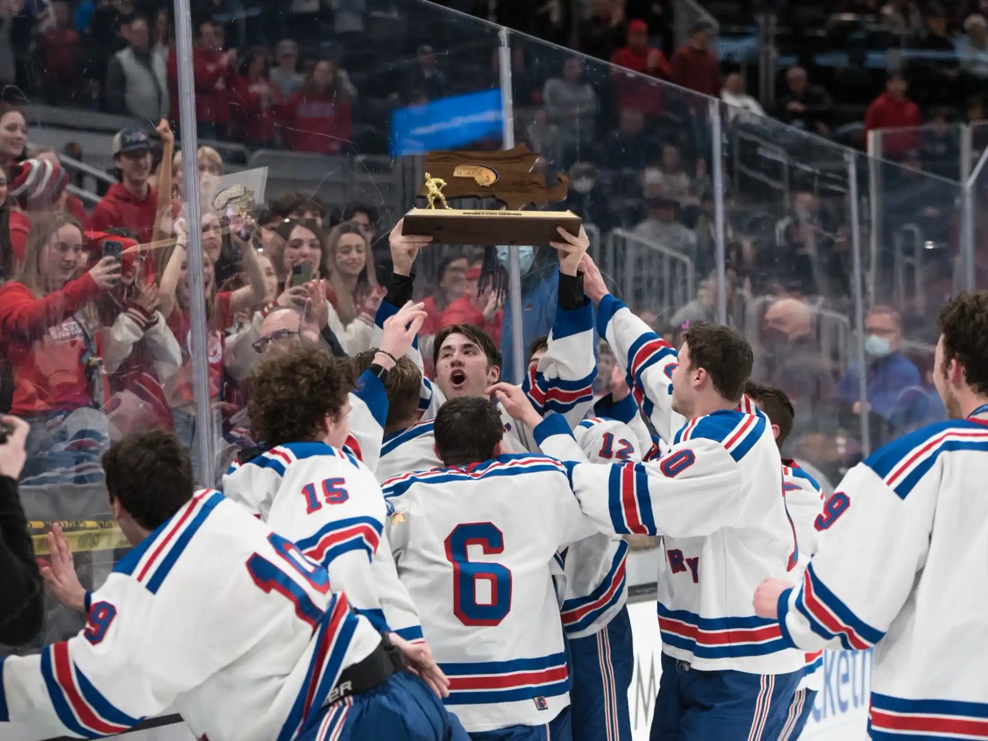 a group of hockey players celebrating