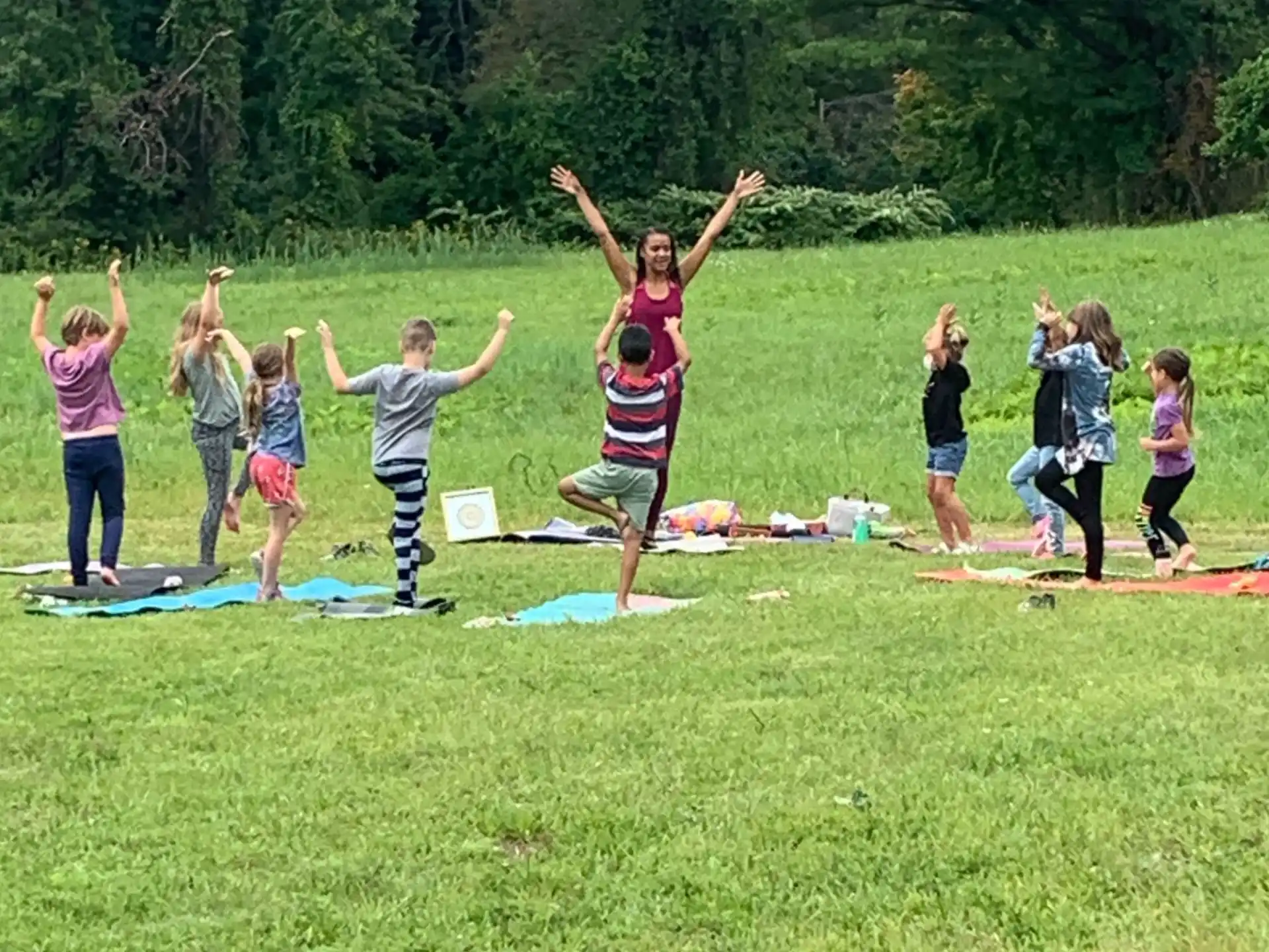 a group of people jumping in the air
