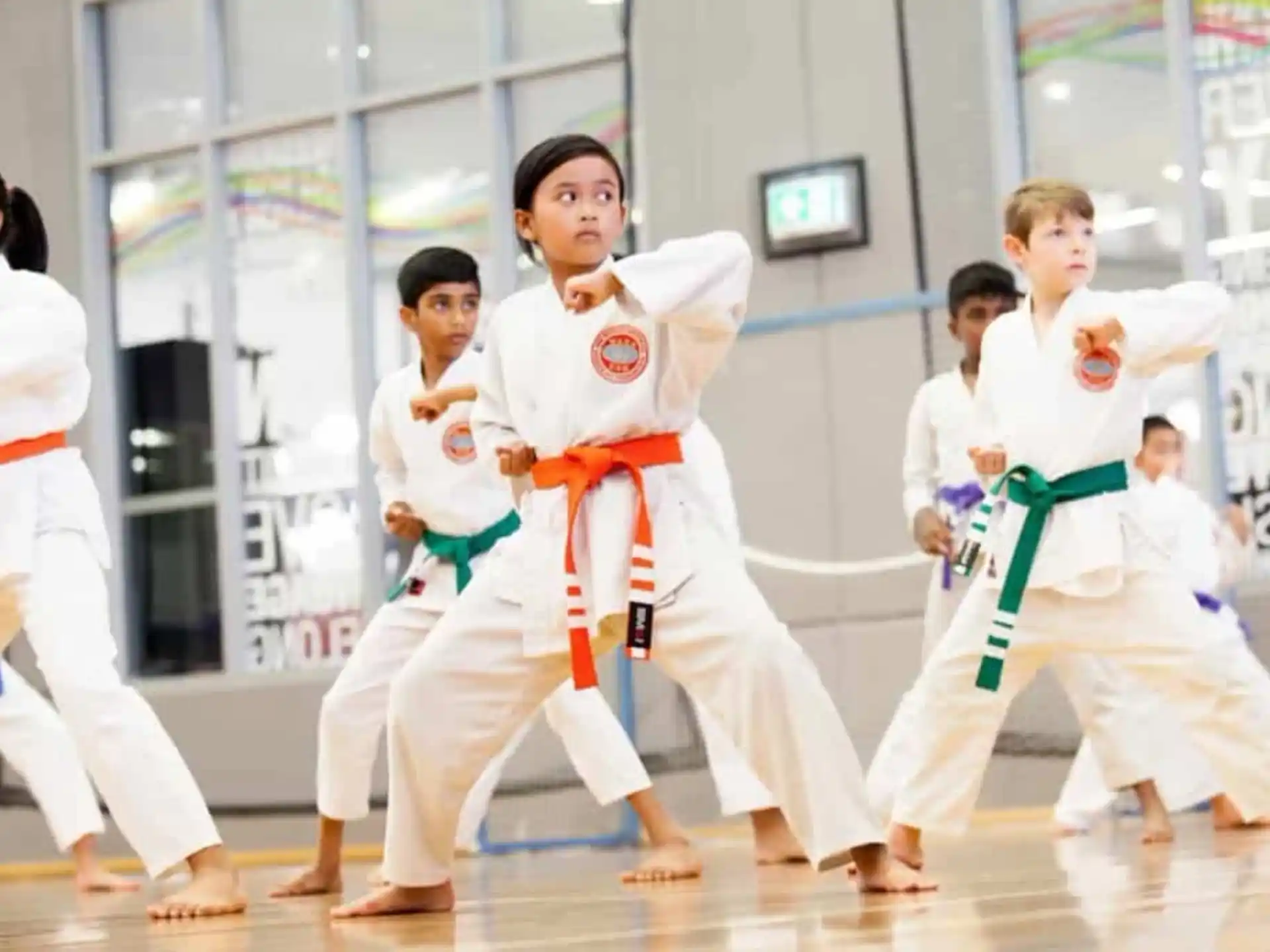 a group of people in karate uniforms