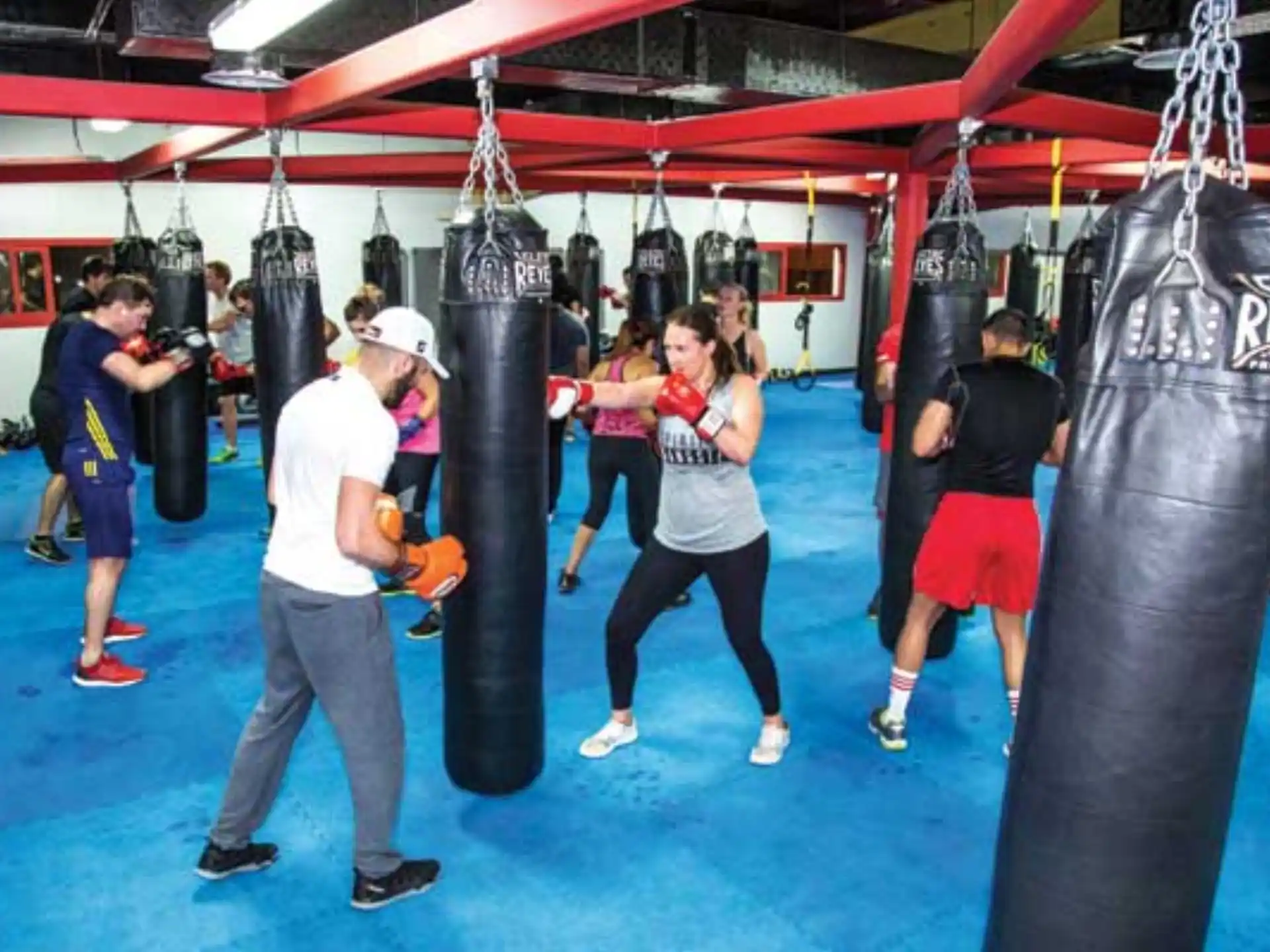 a group of people in a gym