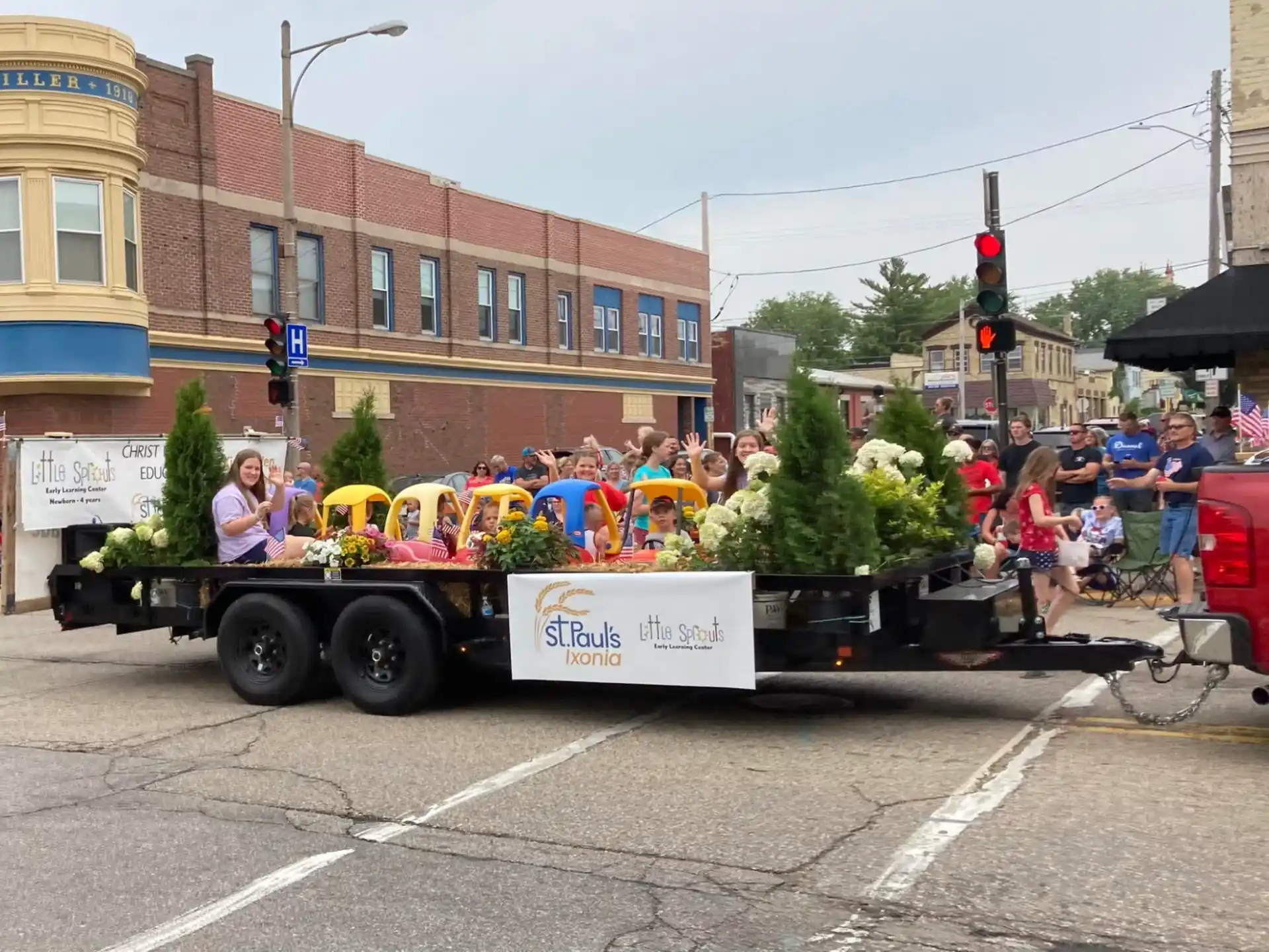 a parade with a float
