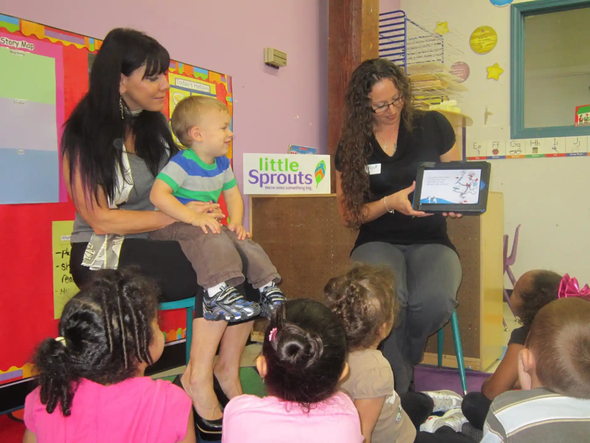 a group of people in a classroom