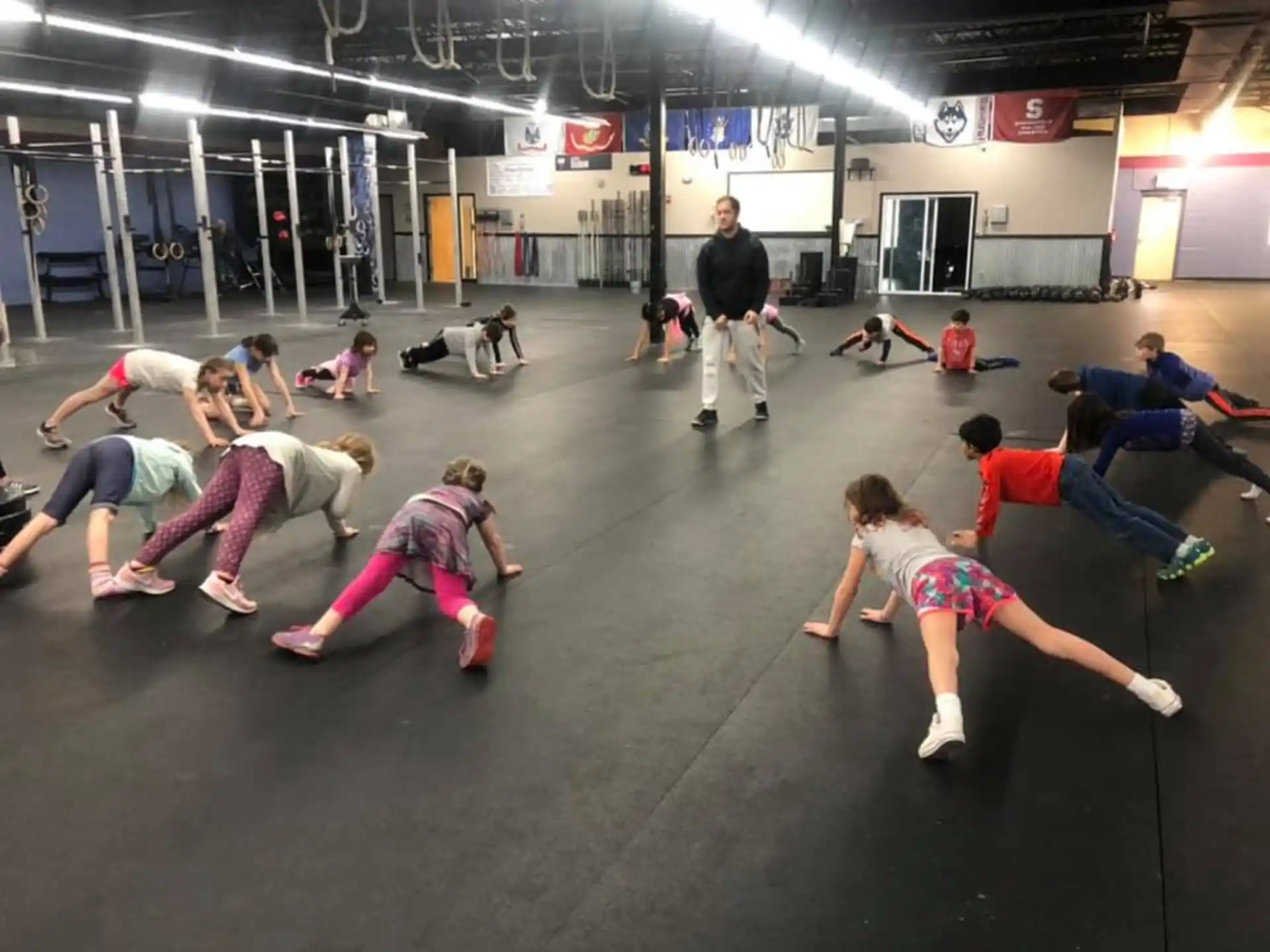 a group of people exercising