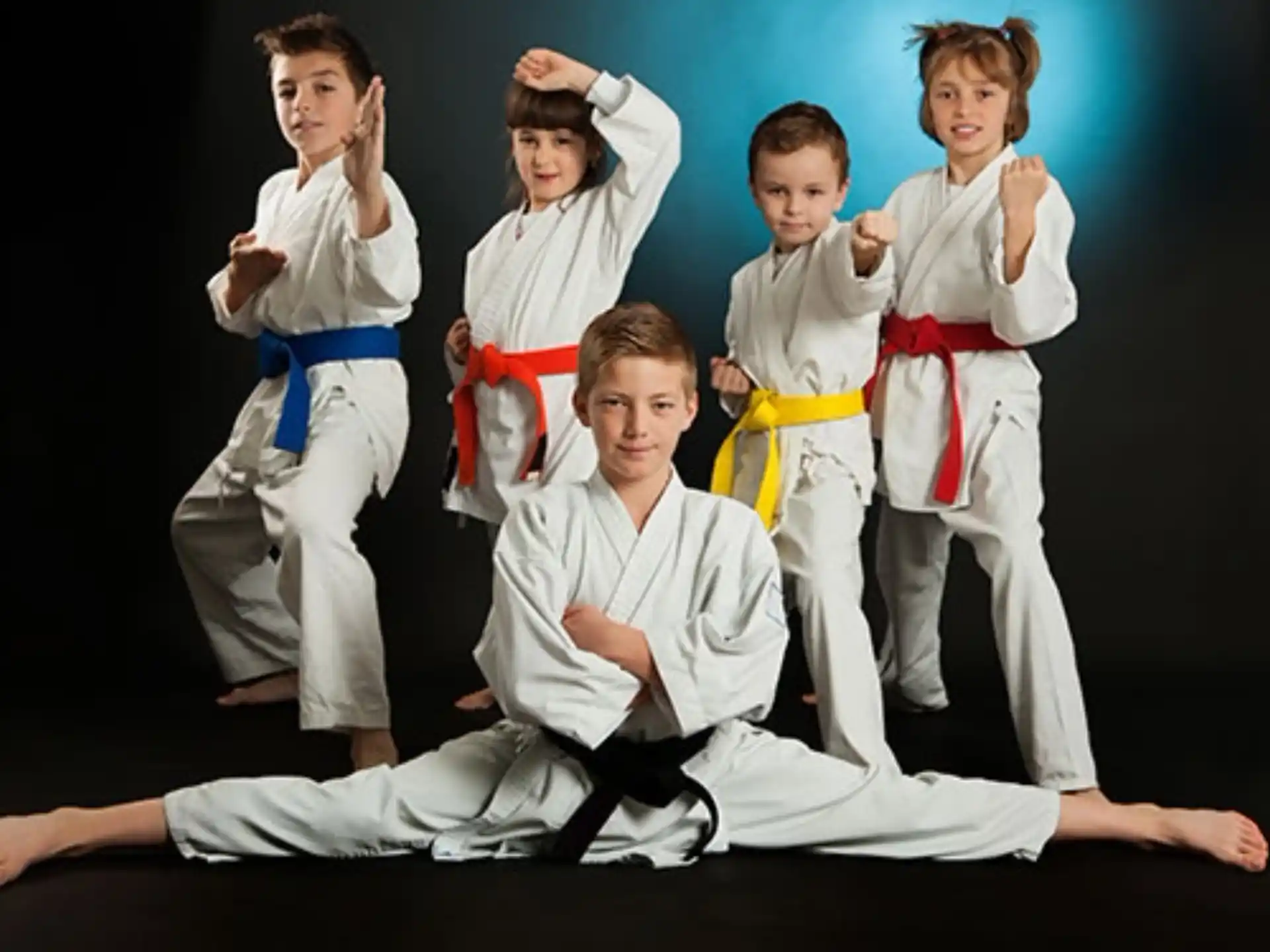 a group of people in karate uniforms