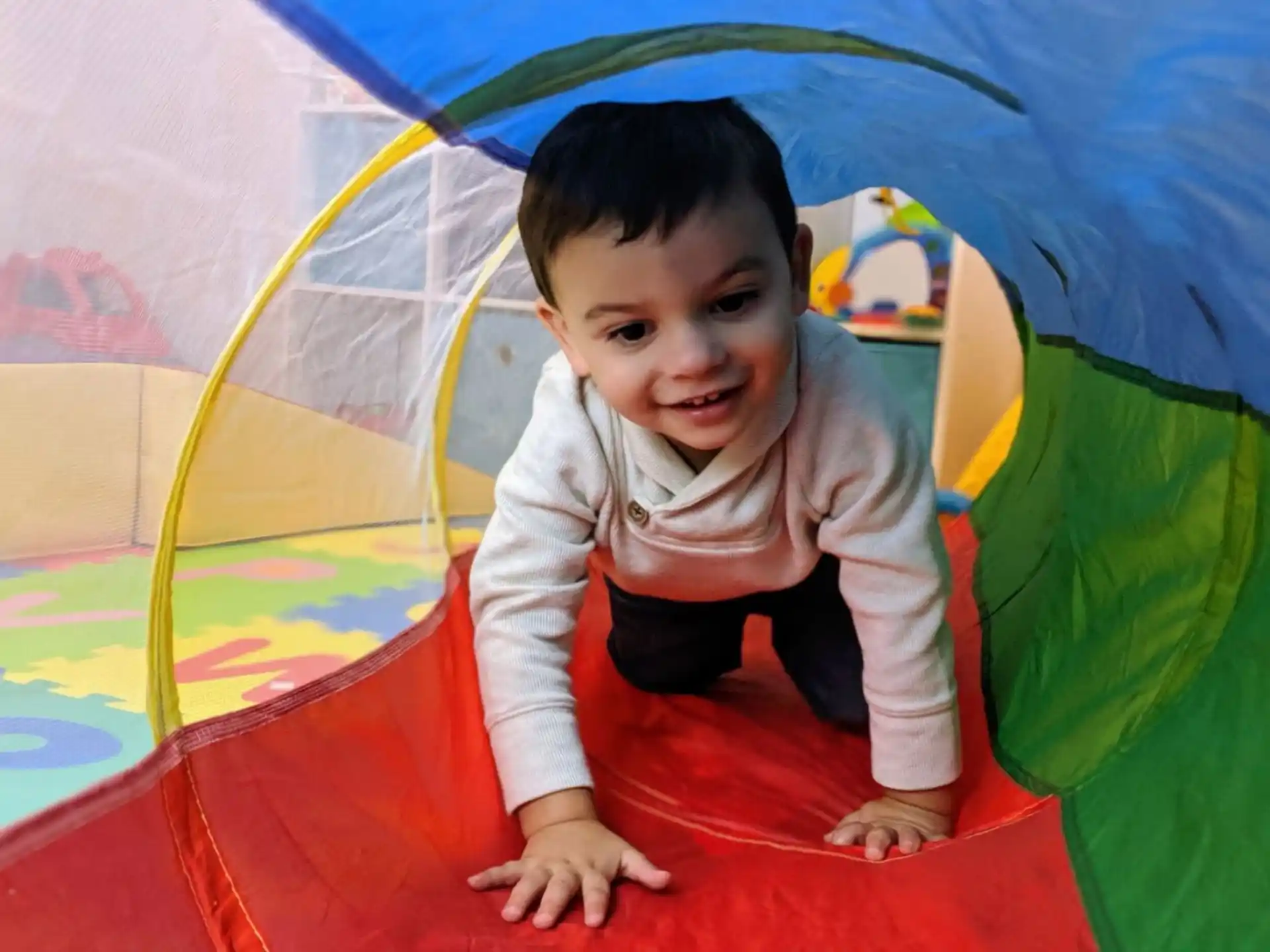 a child in a tent