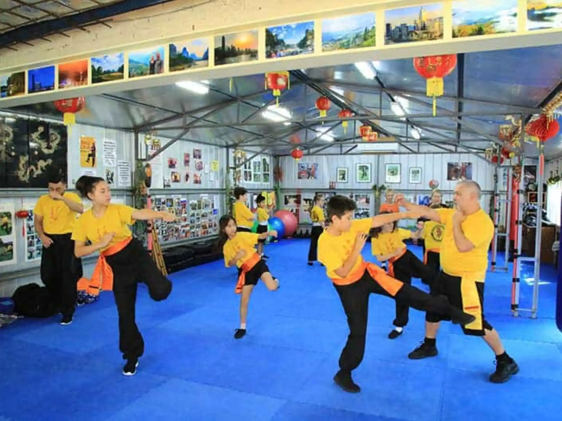 a group of people in a gym