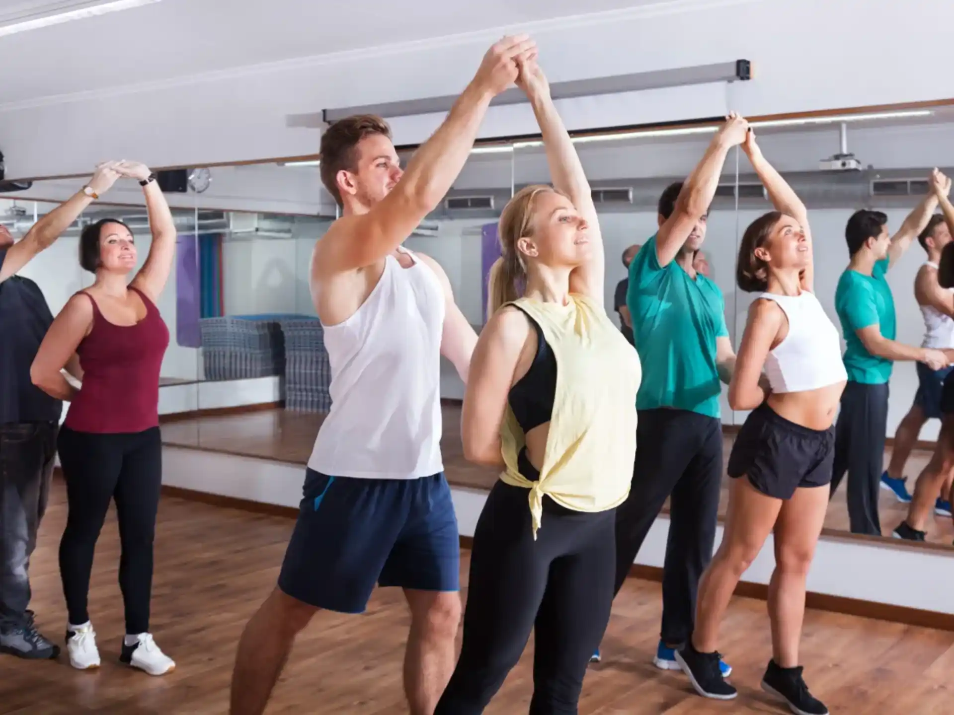 a group of people exercising
