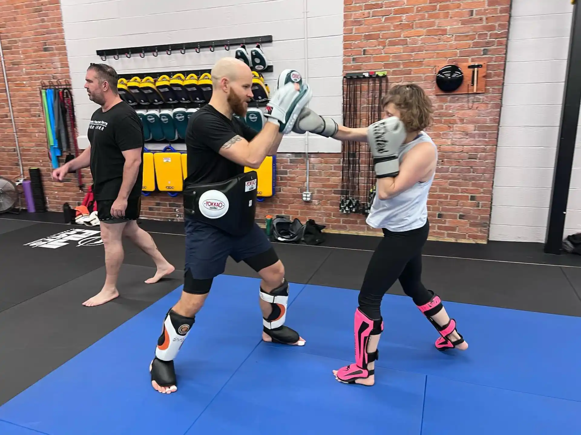 a group of people in a gym