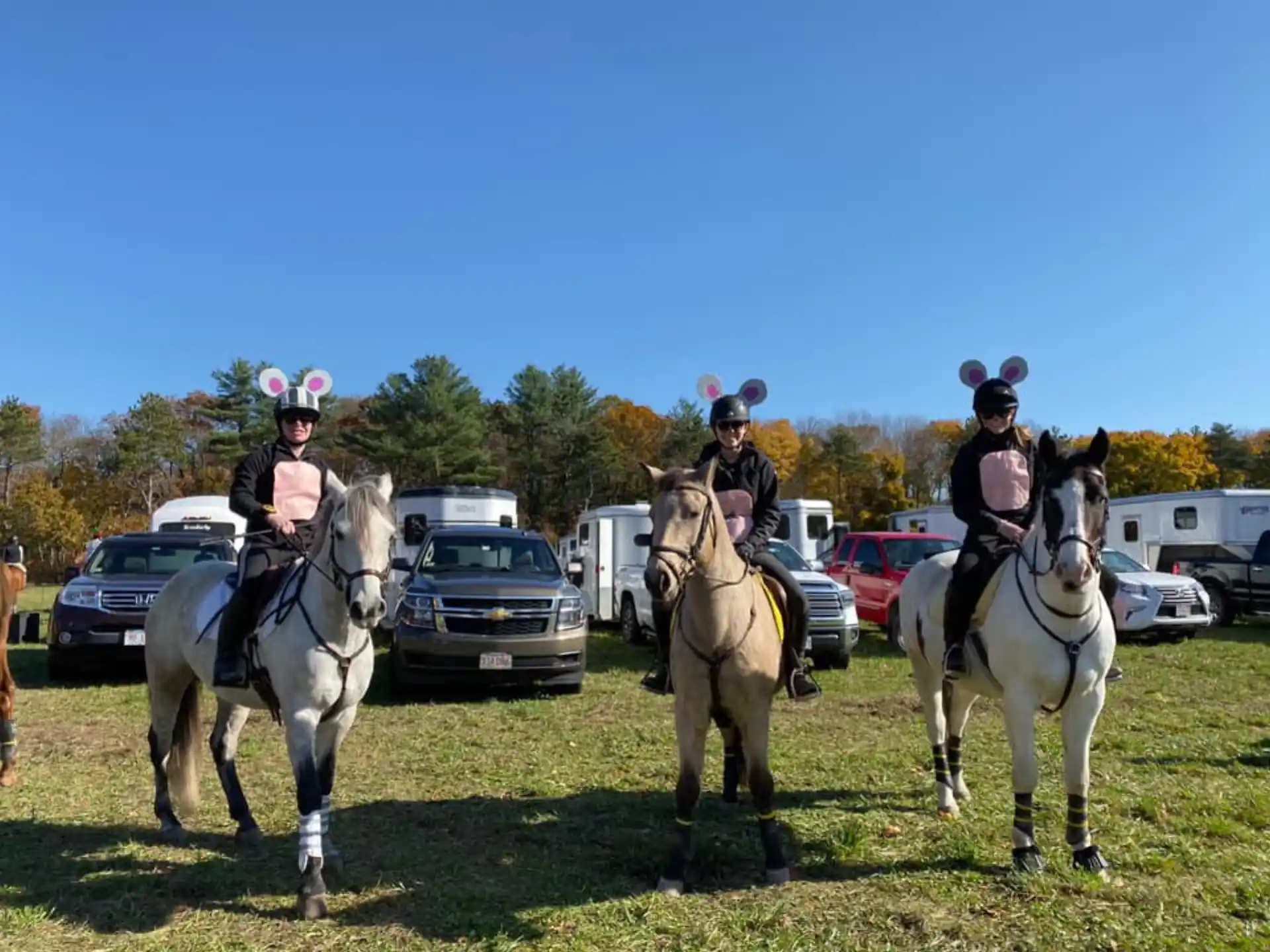 a group of people riding horses