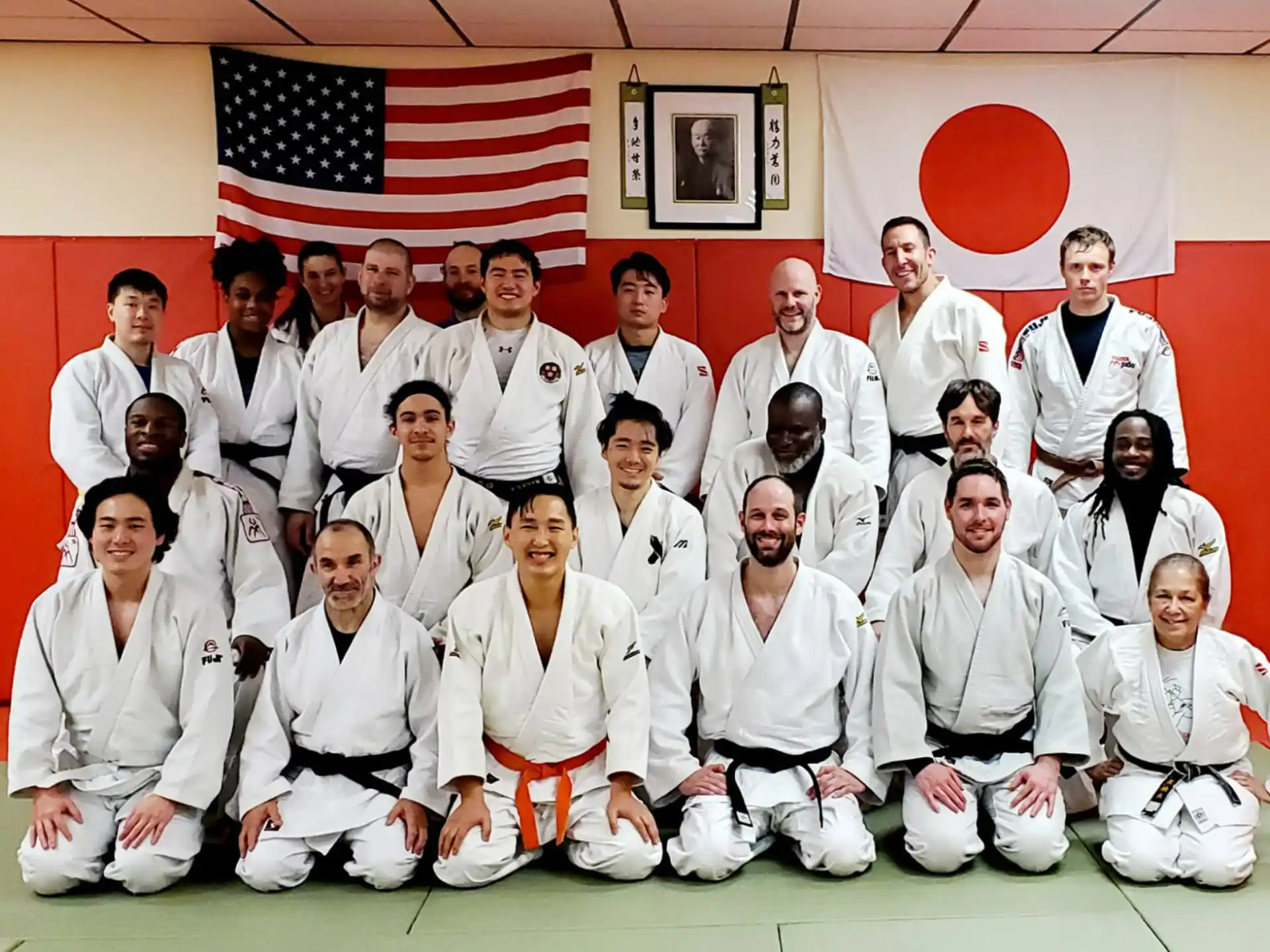 a group of people in white uniforms