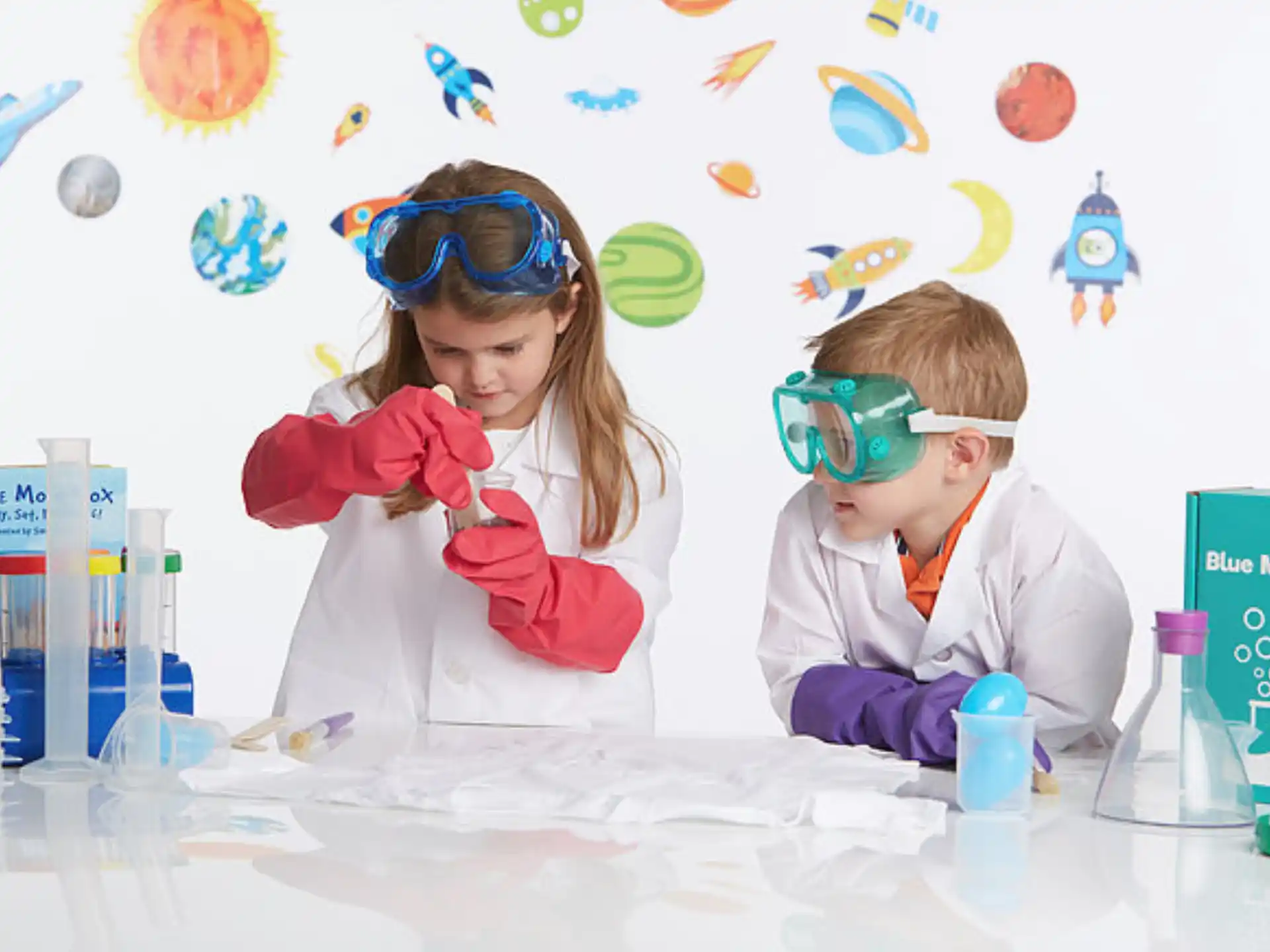 a couple of kids wearing goggles