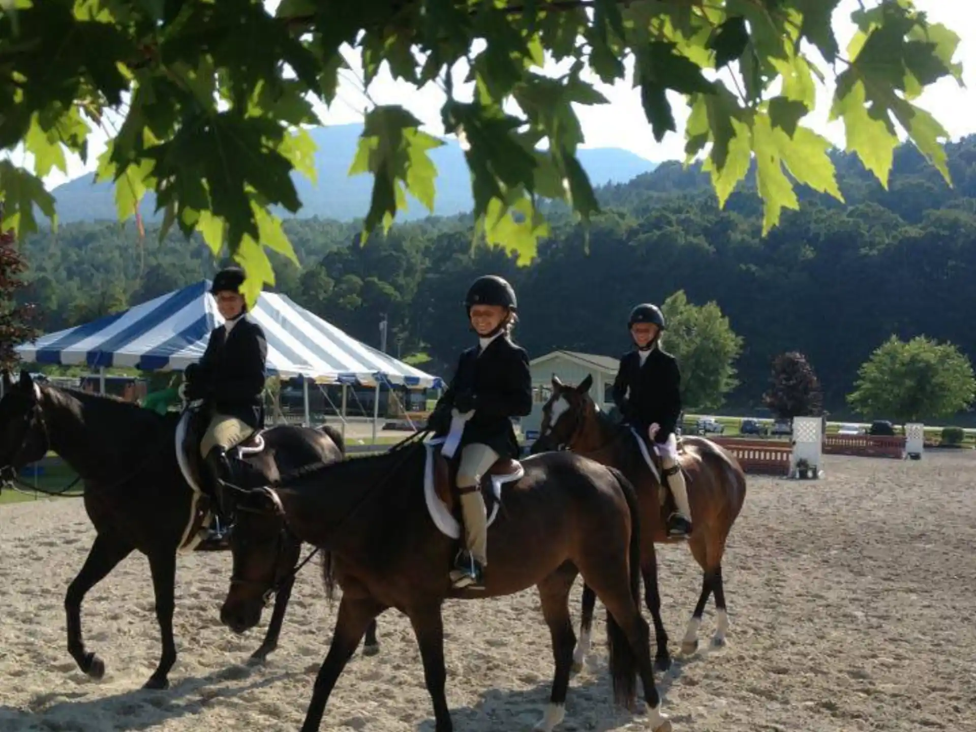 a group of people riding horses