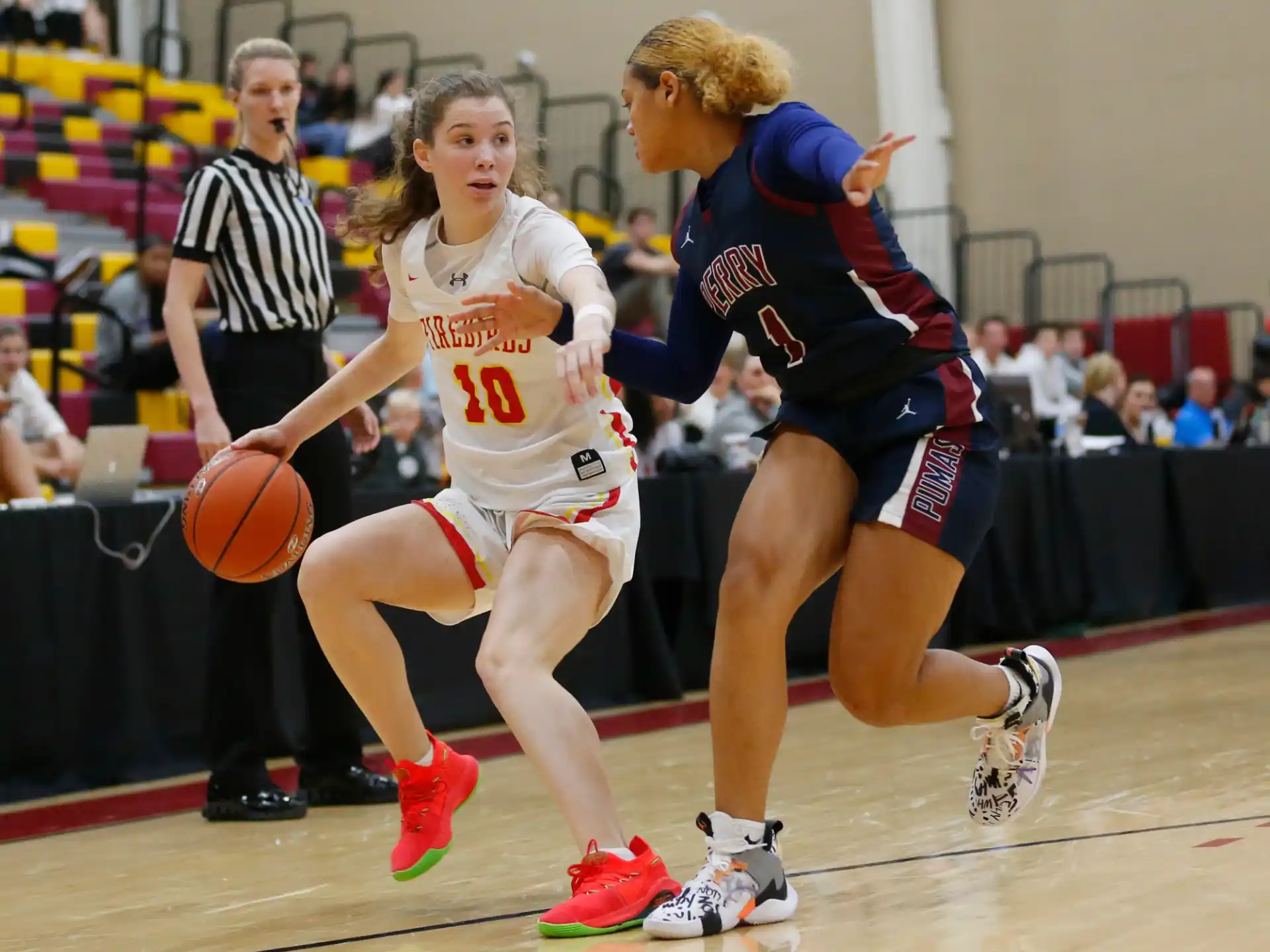 a couple of women playing basketball