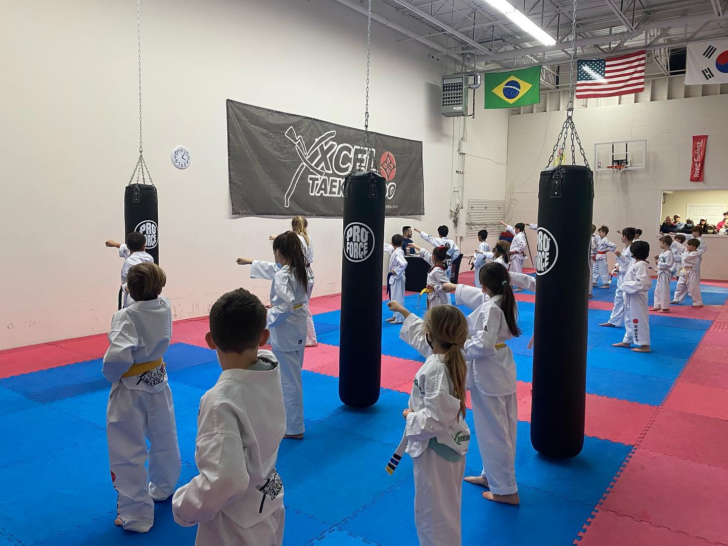 a group of children in a karate class