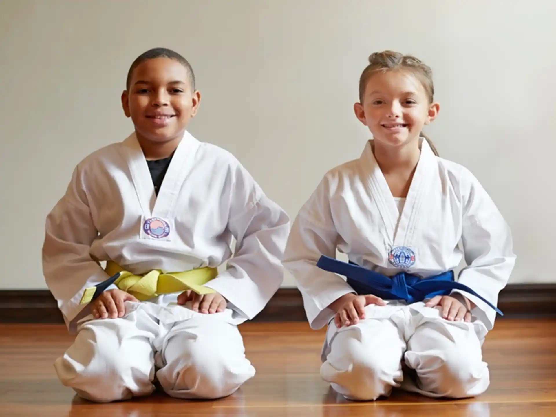 a couple of boys in karate uniforms