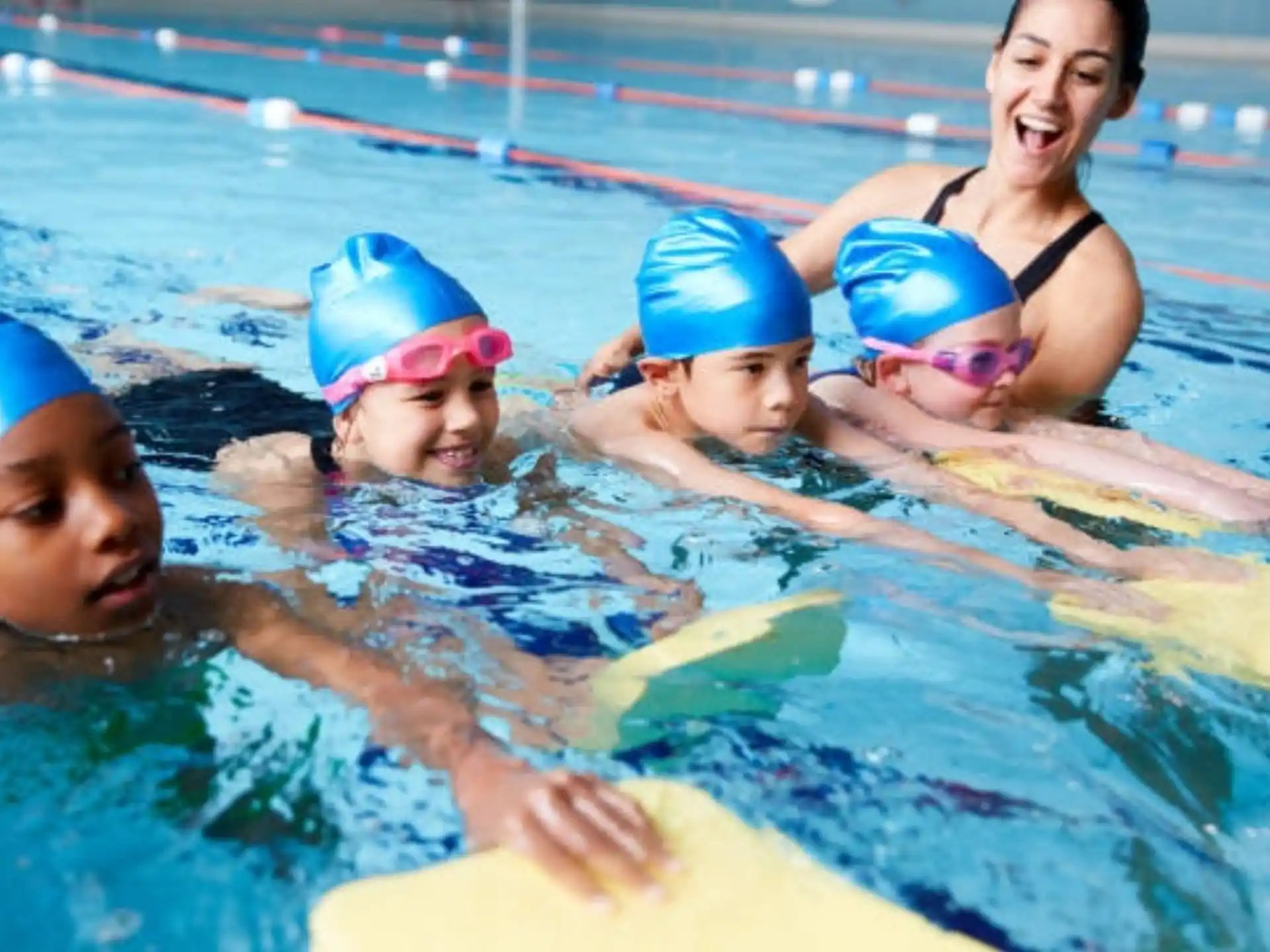 a group of people in a pool