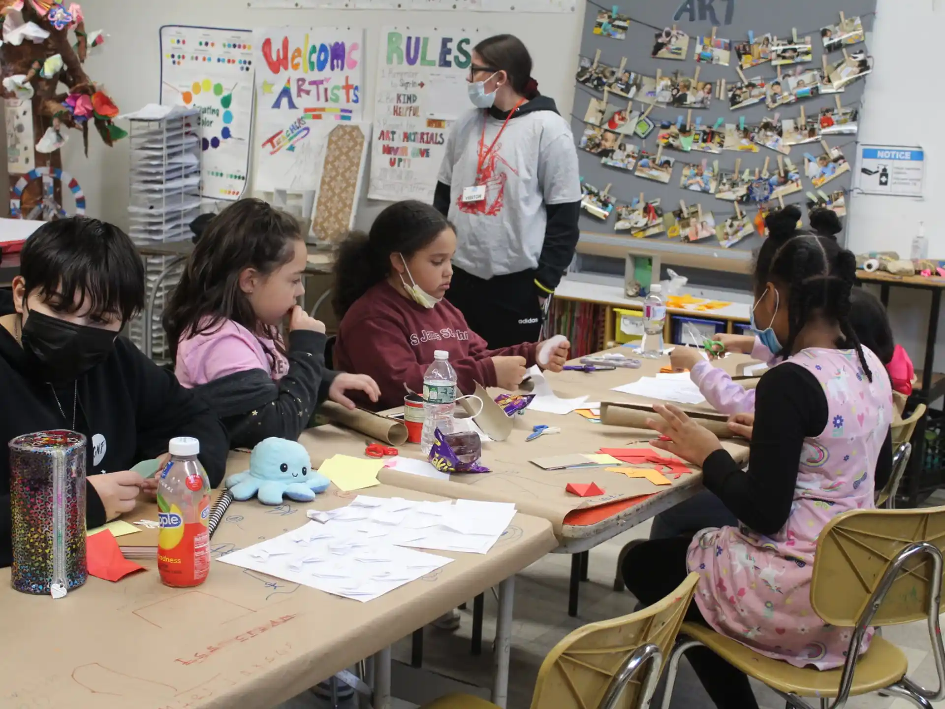 a group of people sitting at a table